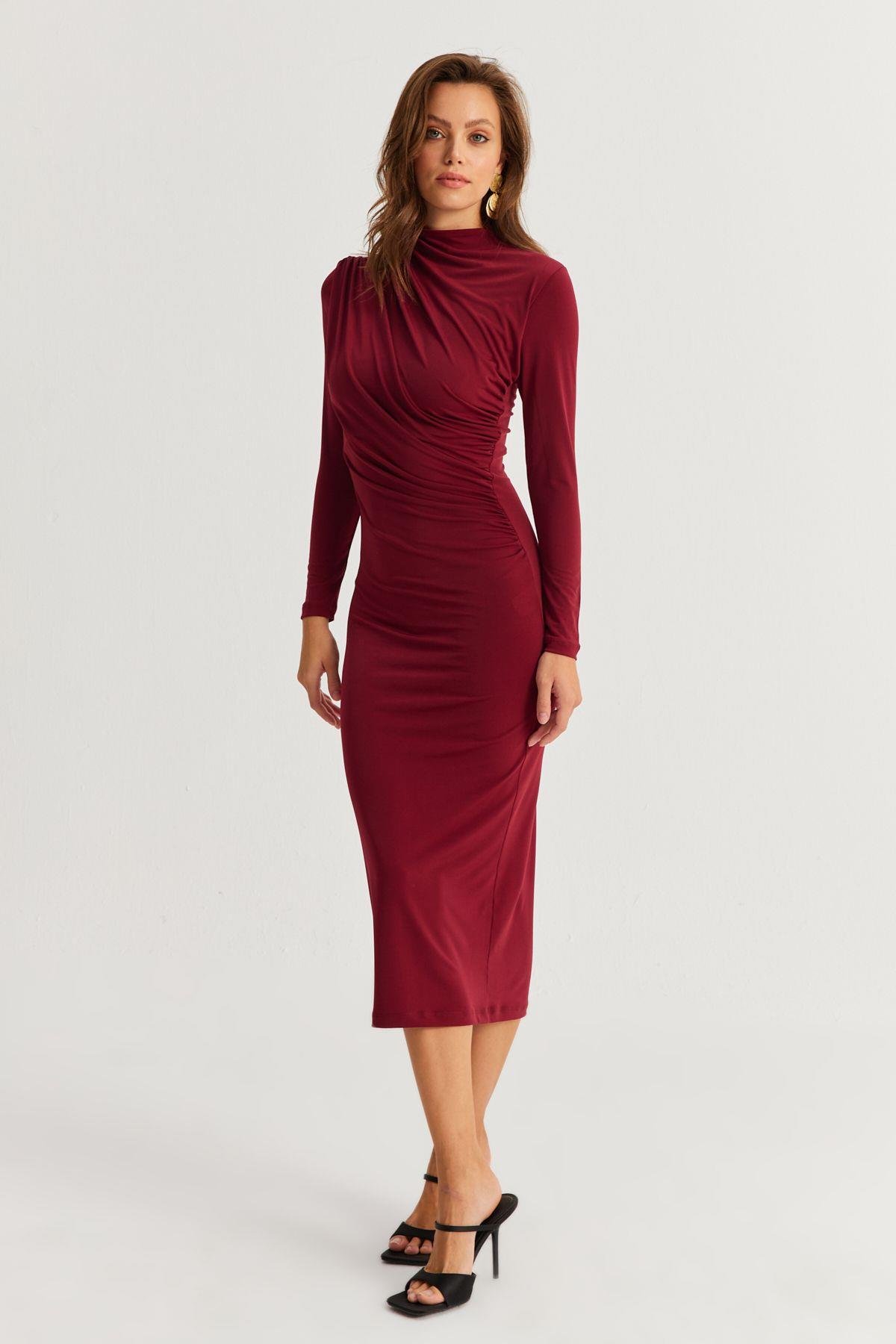 Kadın Siyah Drape Maxi Elbise DMR377