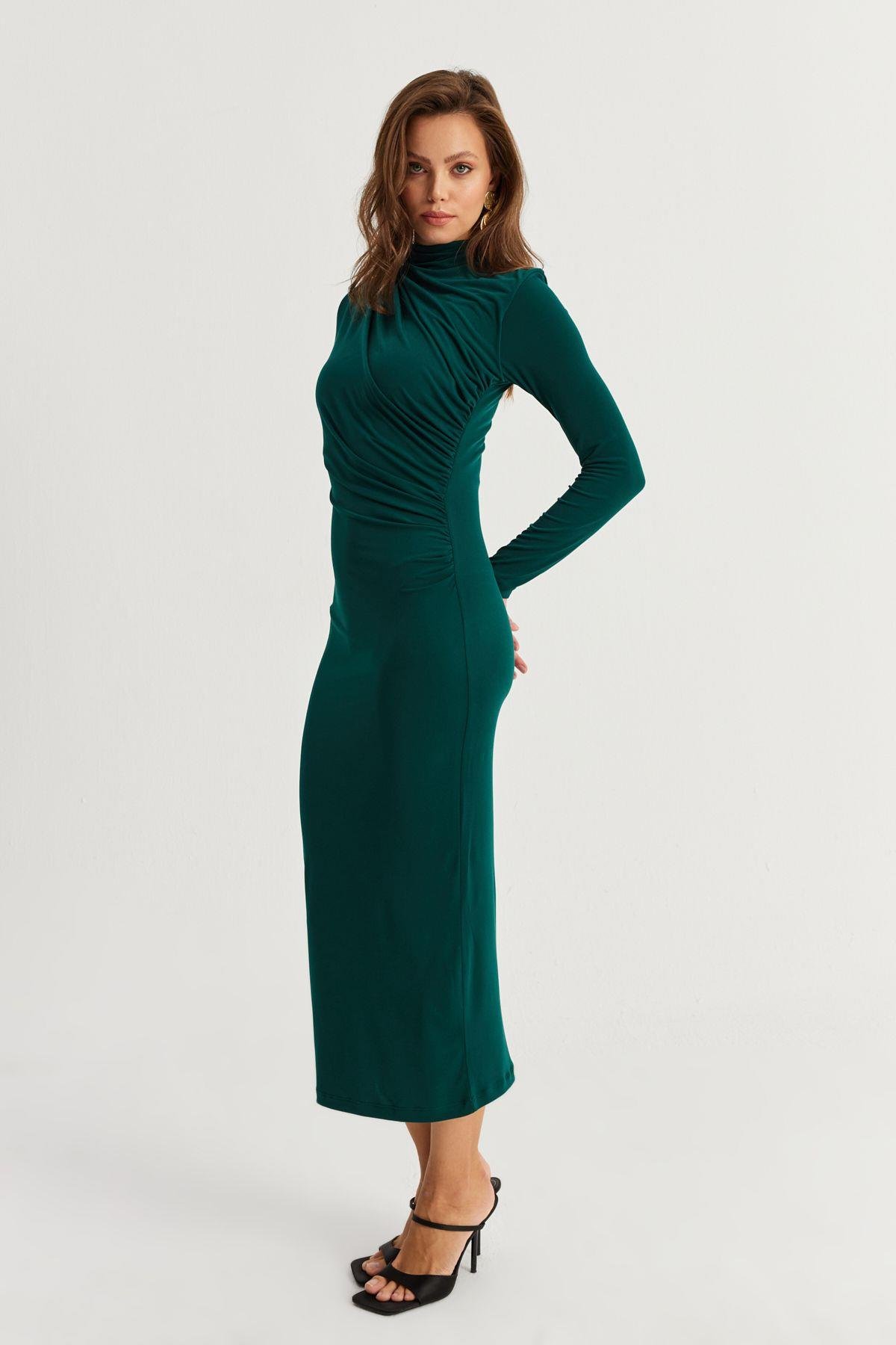 Kadın Siyah Drape Maxi Elbise DMR377