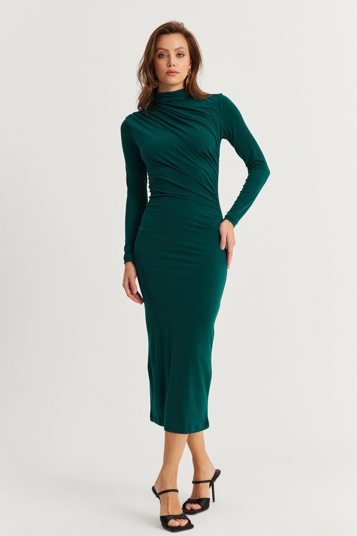 Kadın Siyah Drape Maxi Elbise DMR377