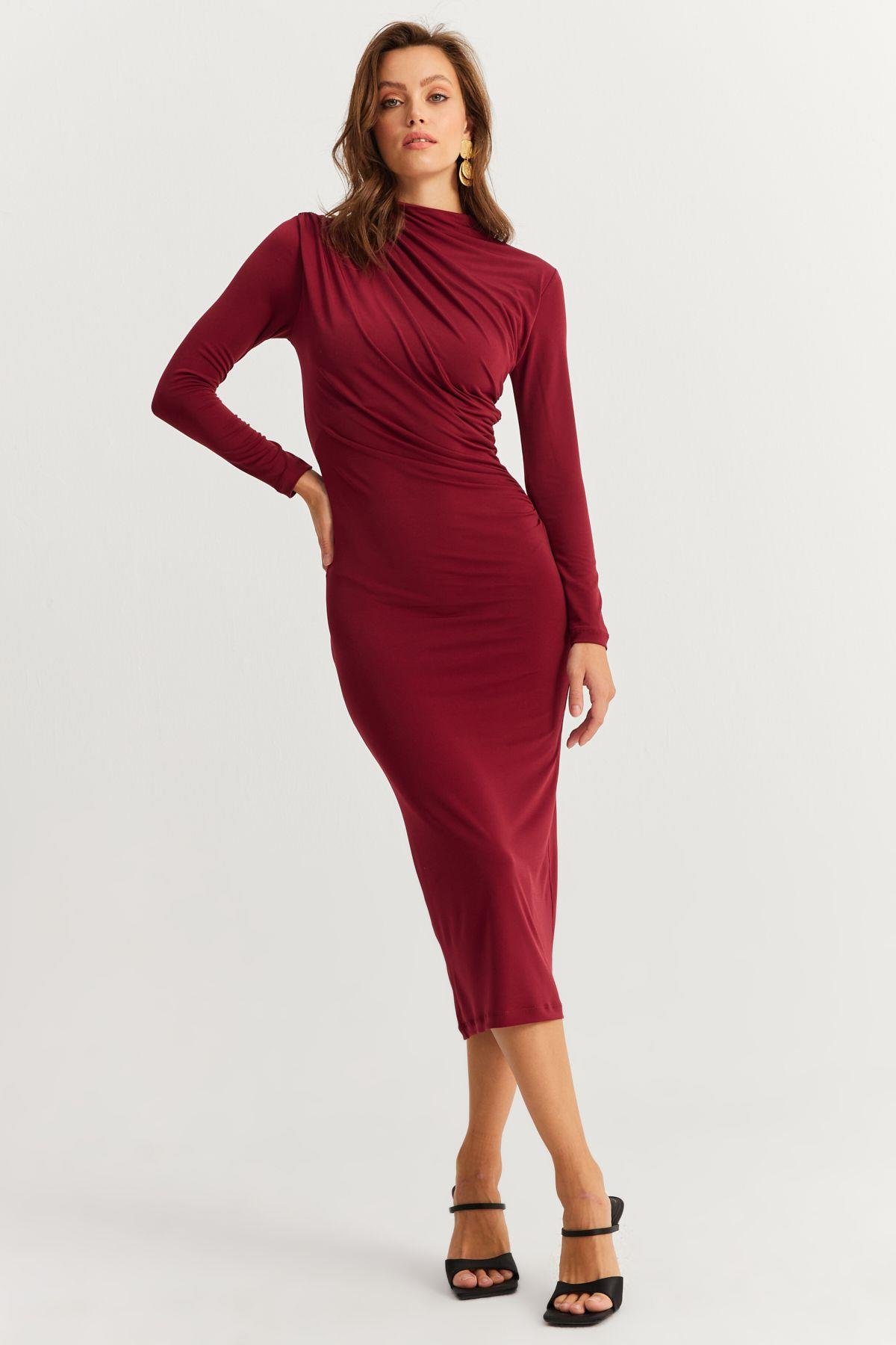 Kadın Siyah Drape Maxi Elbise DMR377