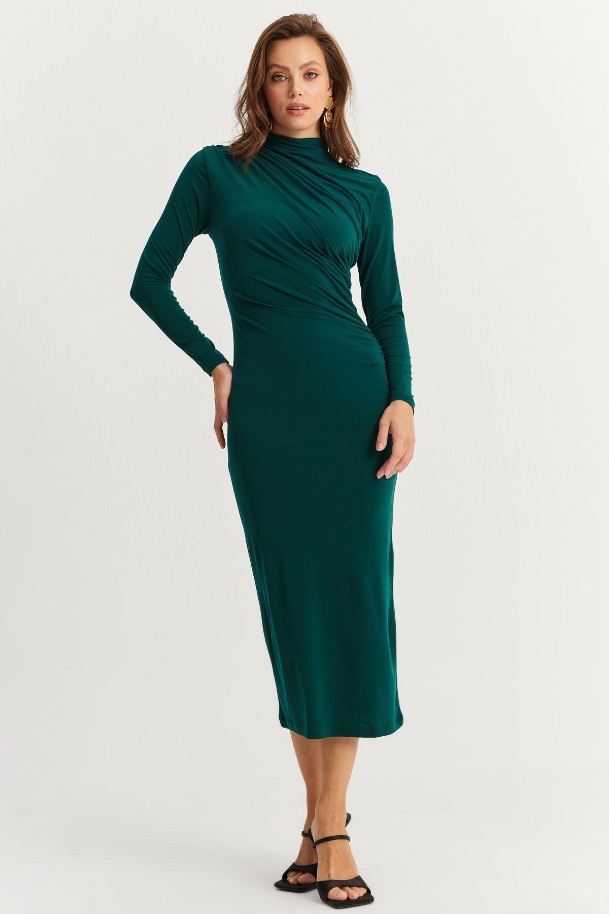 Kadın Siyah Drape Maxi Elbise DMR377