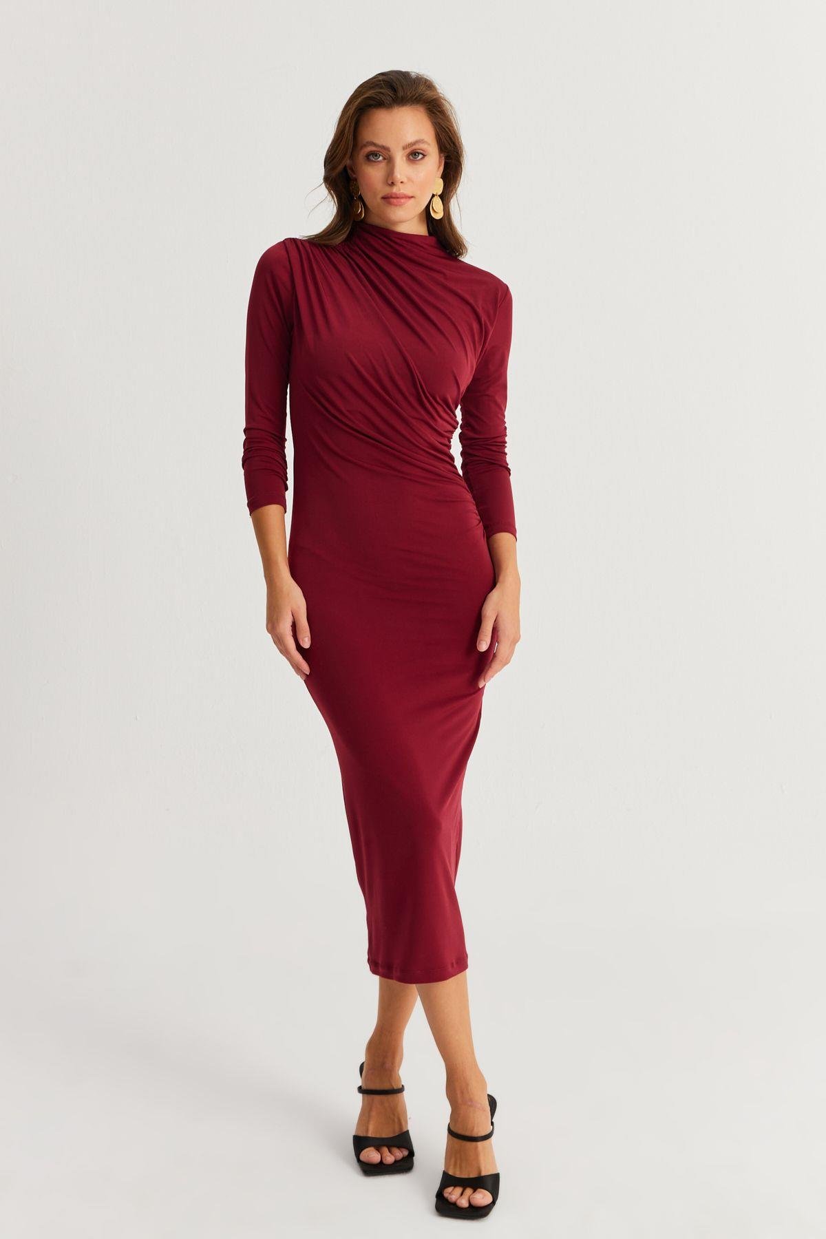 Kadın Siyah Drape Maxi Elbise DMR377