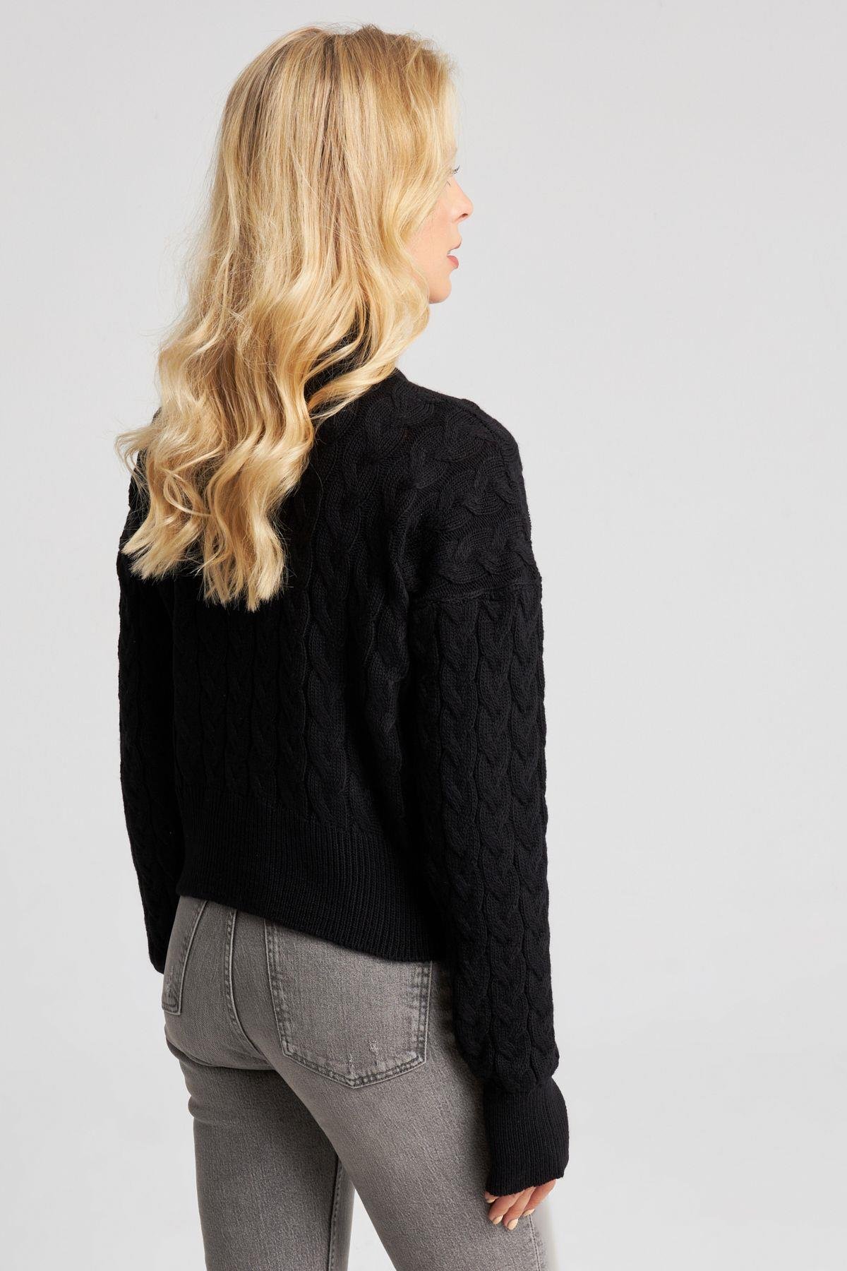 Kadın Siyah Eldivenli Triko Kazak MİW1318