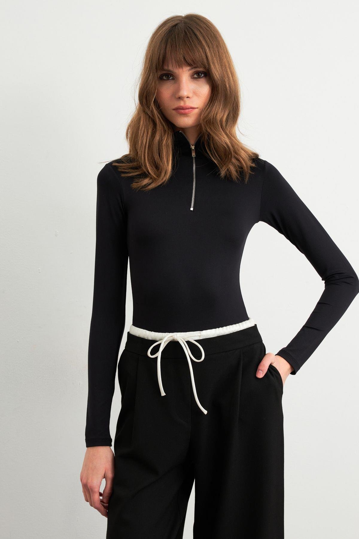 Kadın Siyah Fermuarlı Basic Body CY353