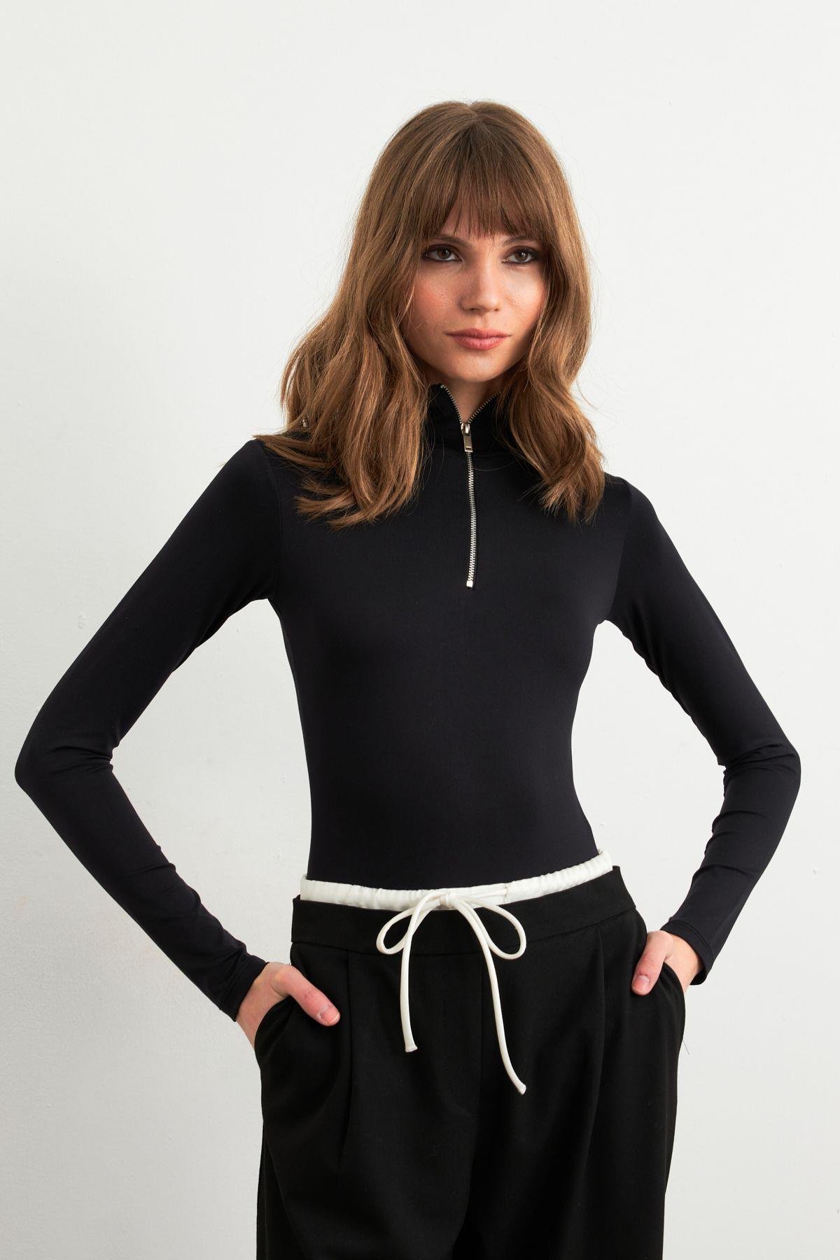 Kadın Siyah Fermuarlı Basic Body CY353