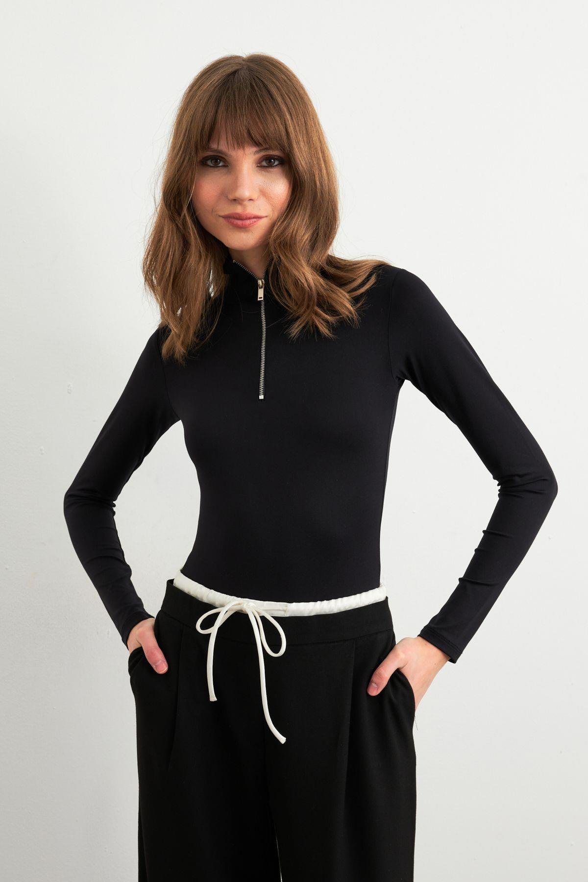 Kadın Siyah Fermuarlı Basic Body CY353