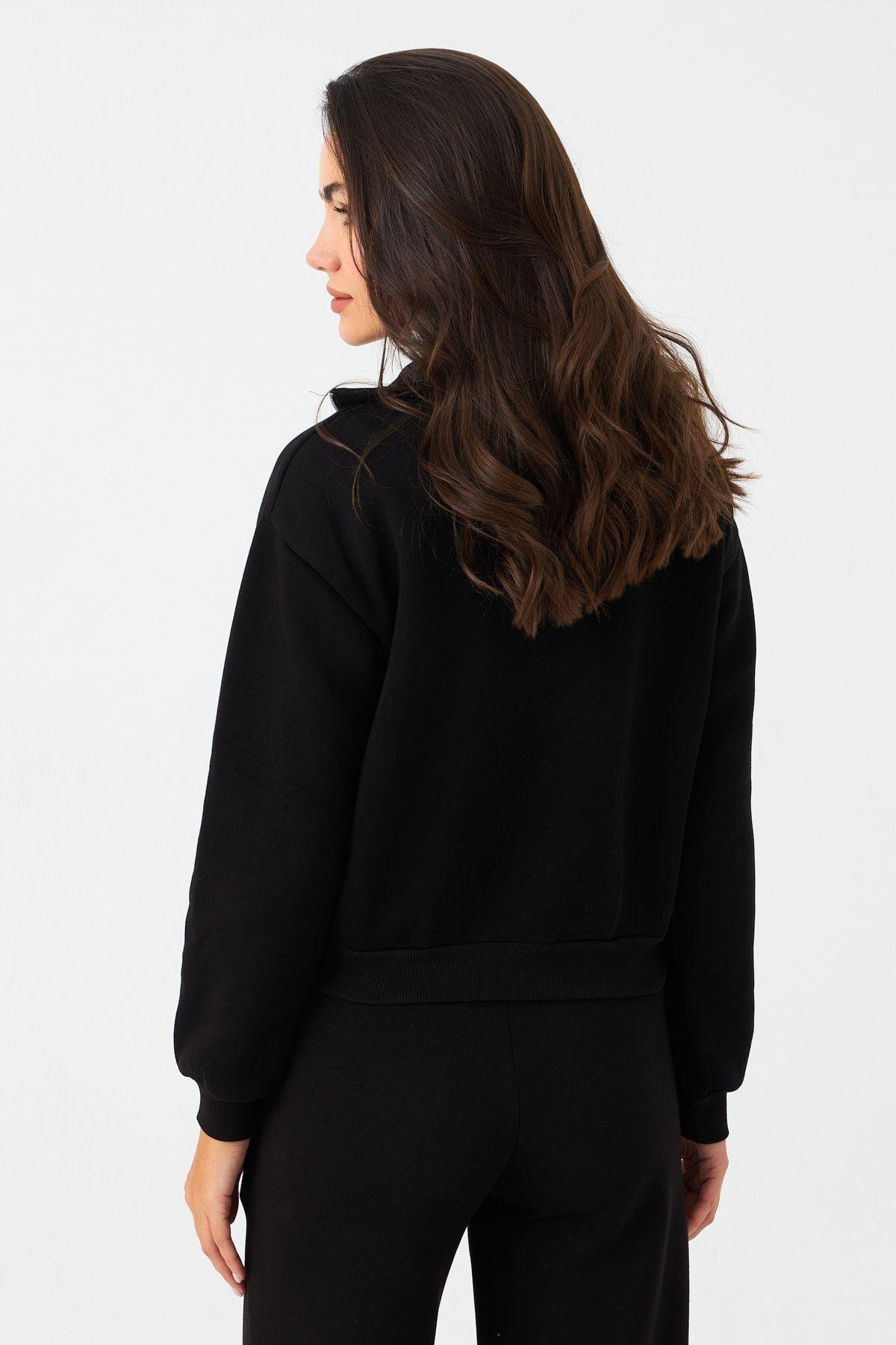 Kadın Siyah Fermuarlı Sweatshirt DY1463