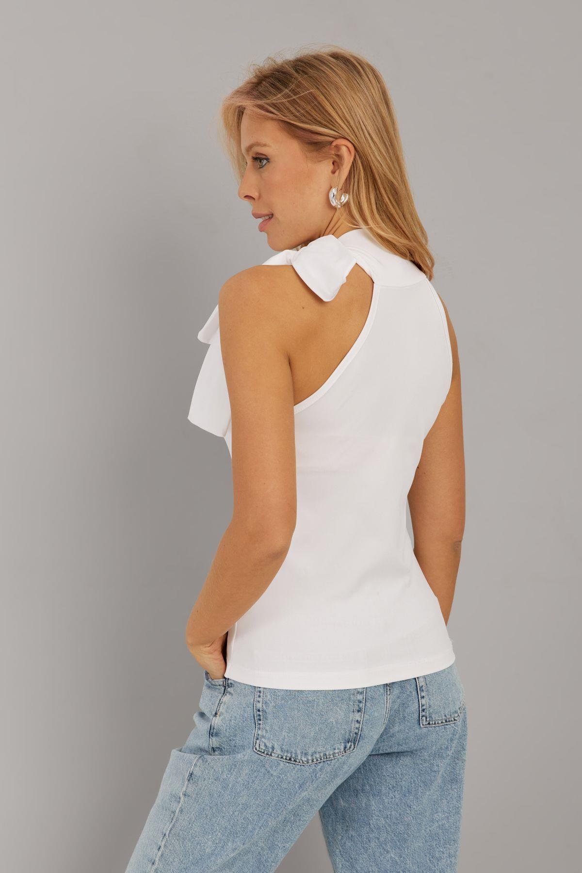 Kadın Siyah Fiyonklu Crop Bluz EY2726