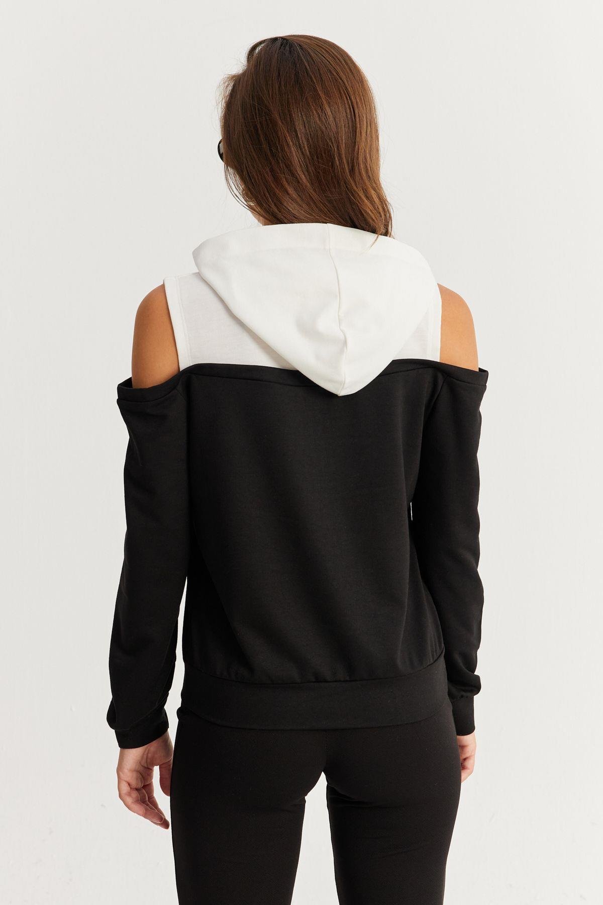 Kadın Siyah-Gri Omuzları Açık Sweatshirt TF15