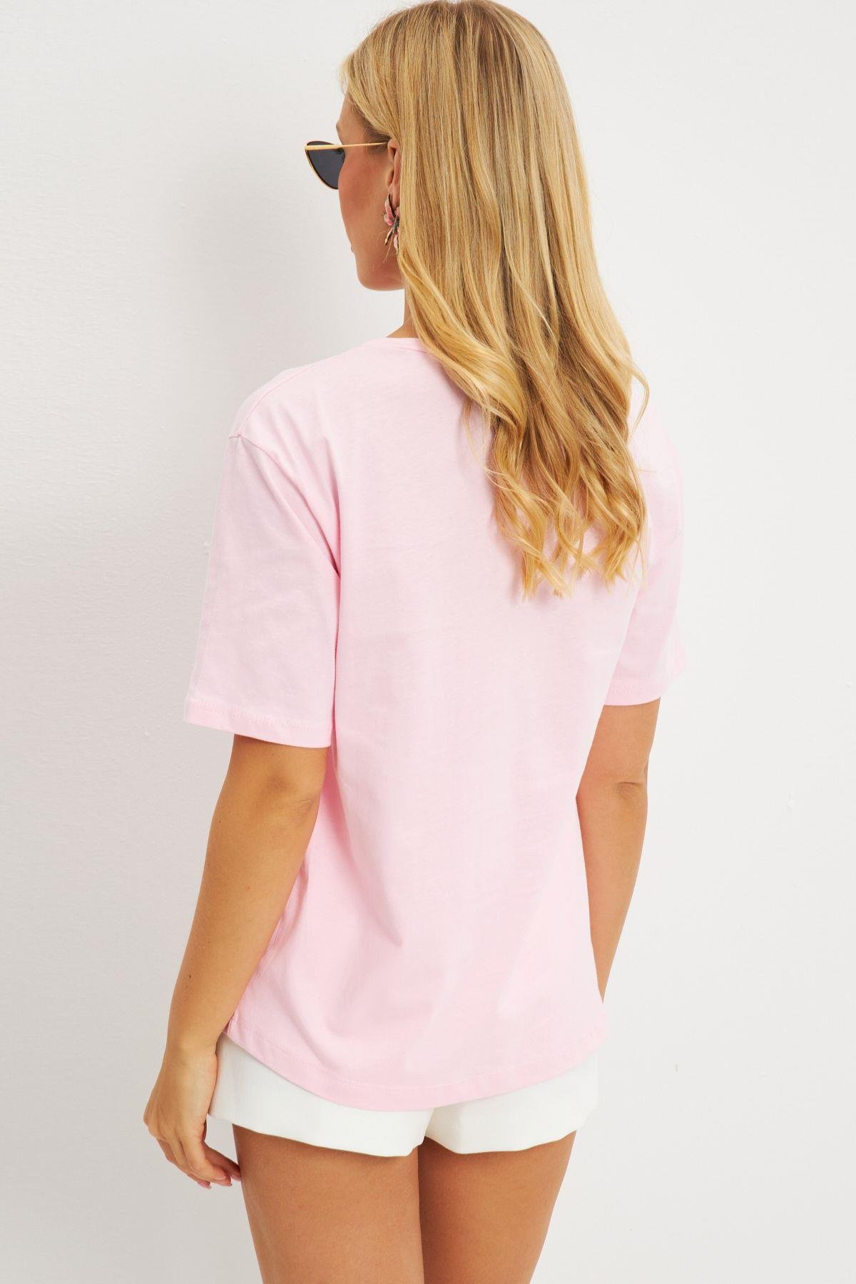 Kadın Siyah Gül Aksesuarlı T-Shirt SF12721