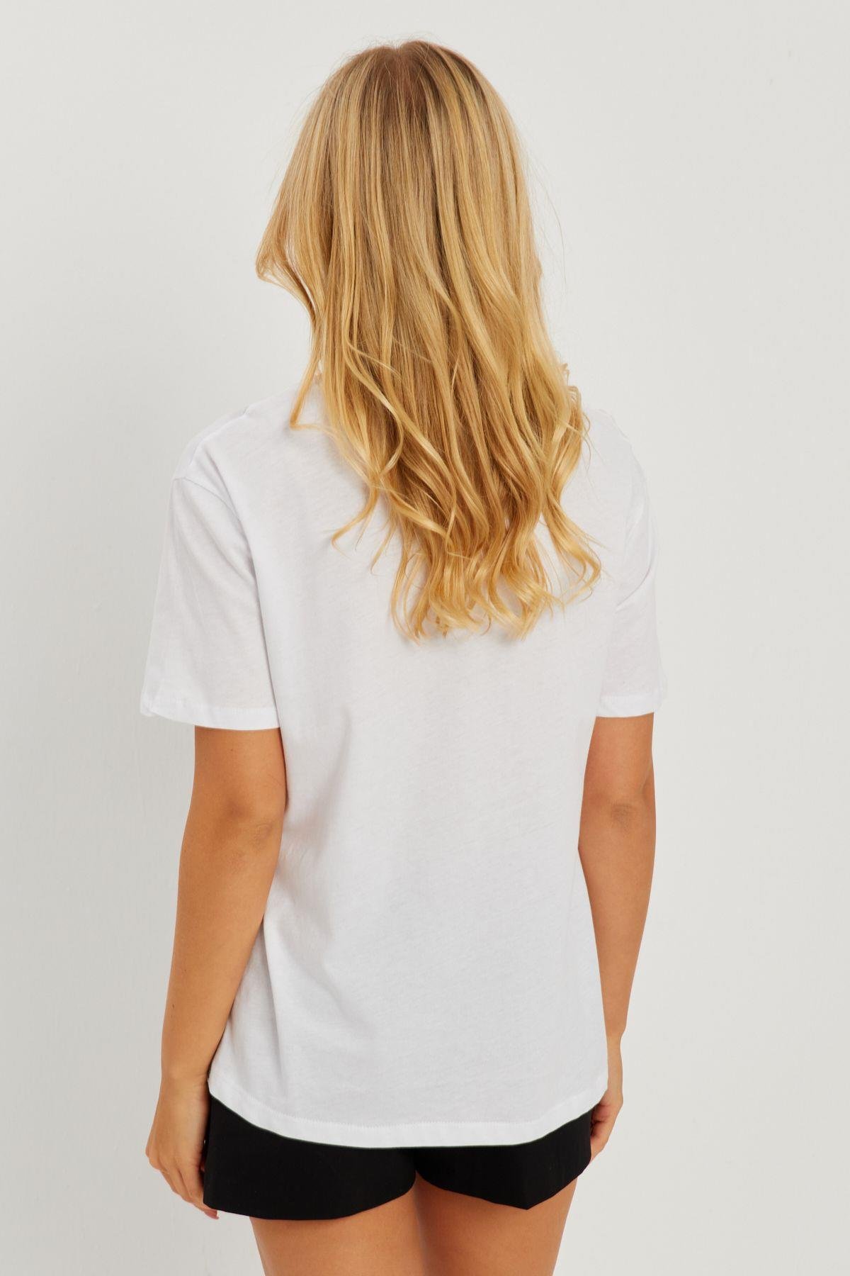 Kadın Siyah Gül Aksesuarlı T-Shirt SF12721