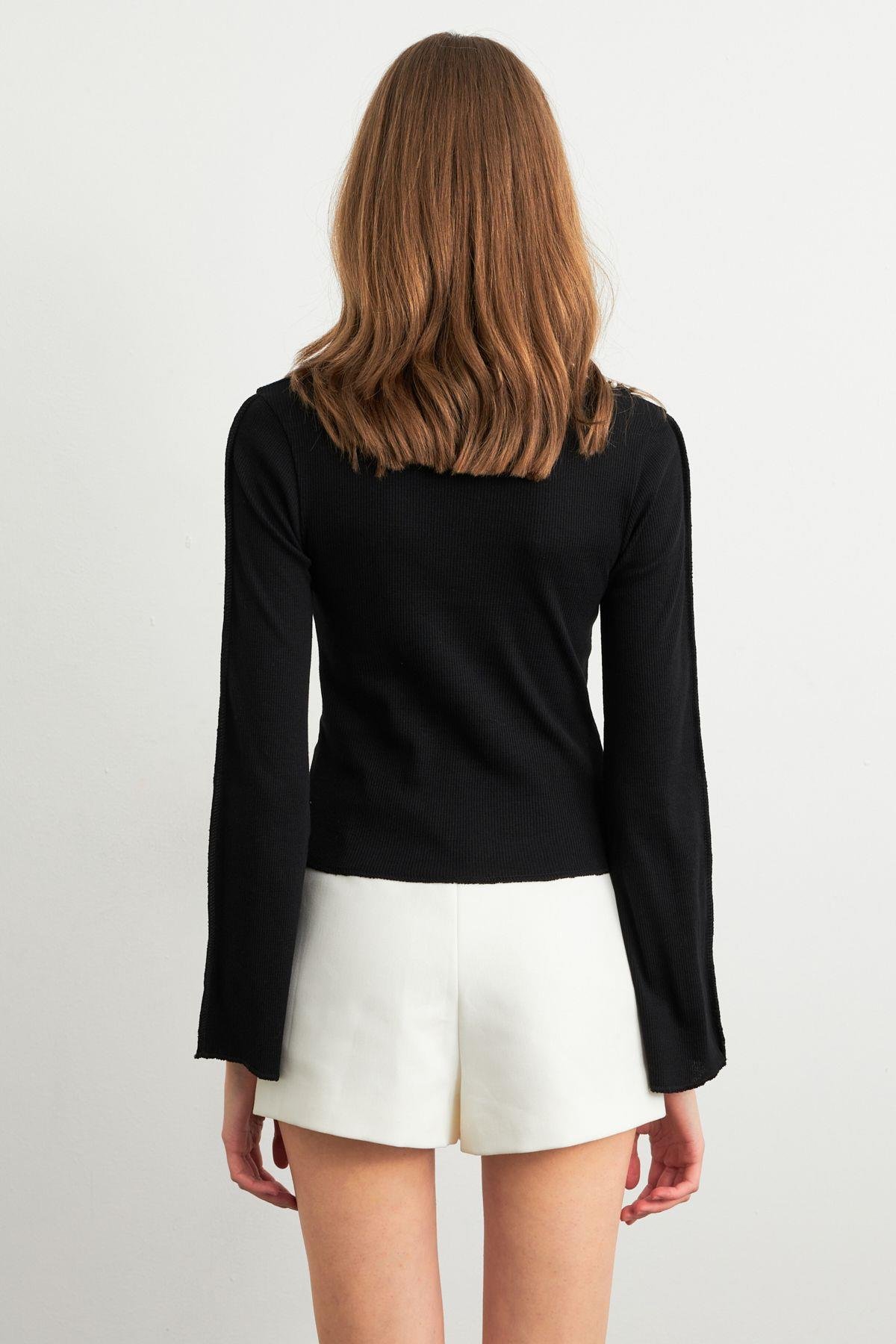 Kadın Siyah İnci Detaylı Kaşkorse Bluz ALB3701