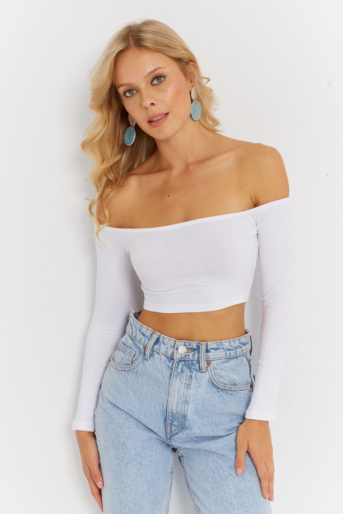 Kadın Siyah Kare Yaka Crop Bluz CG364