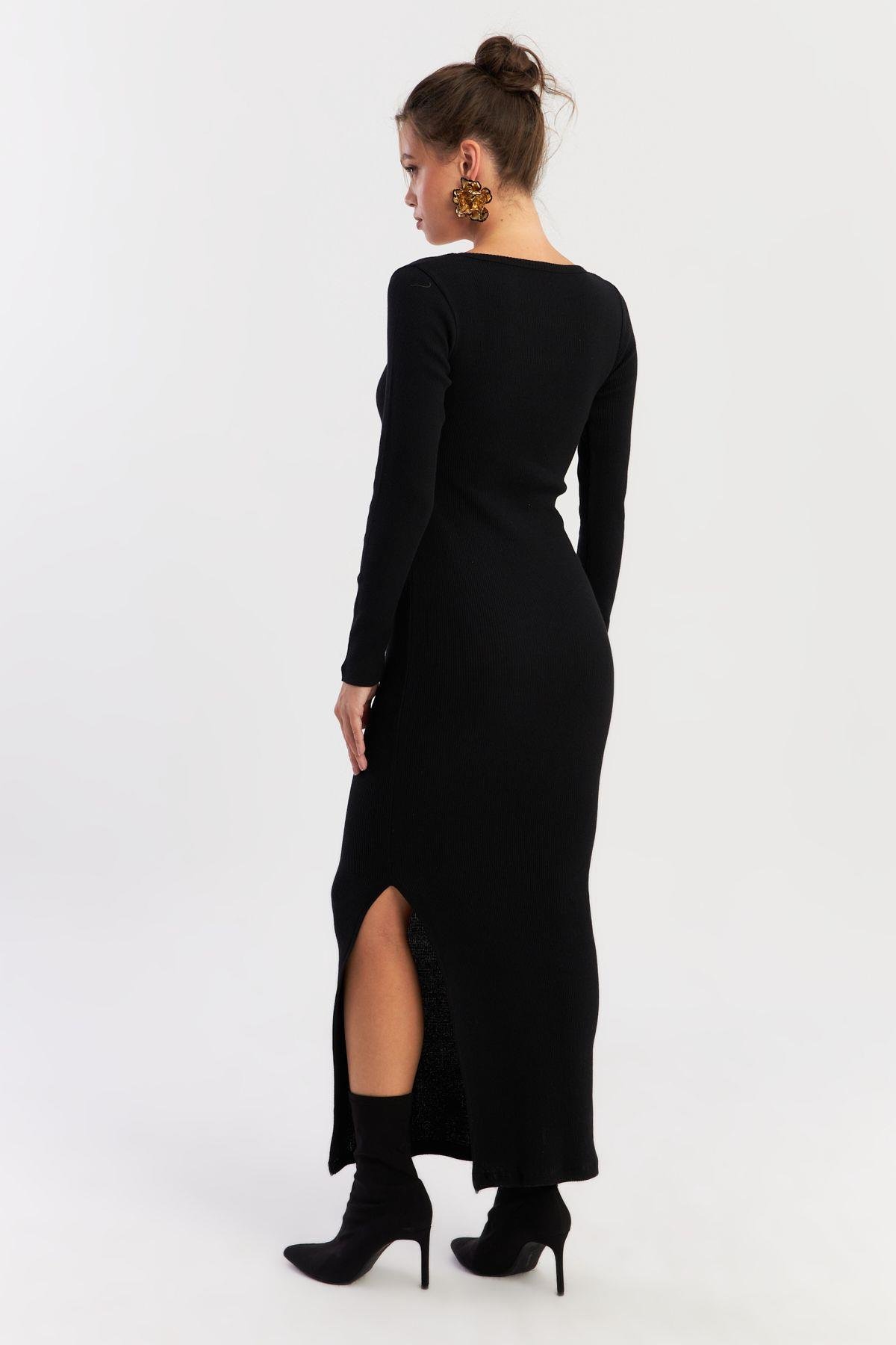 Kadın Siyah Kare Yaka Maxi Elbise XL2211