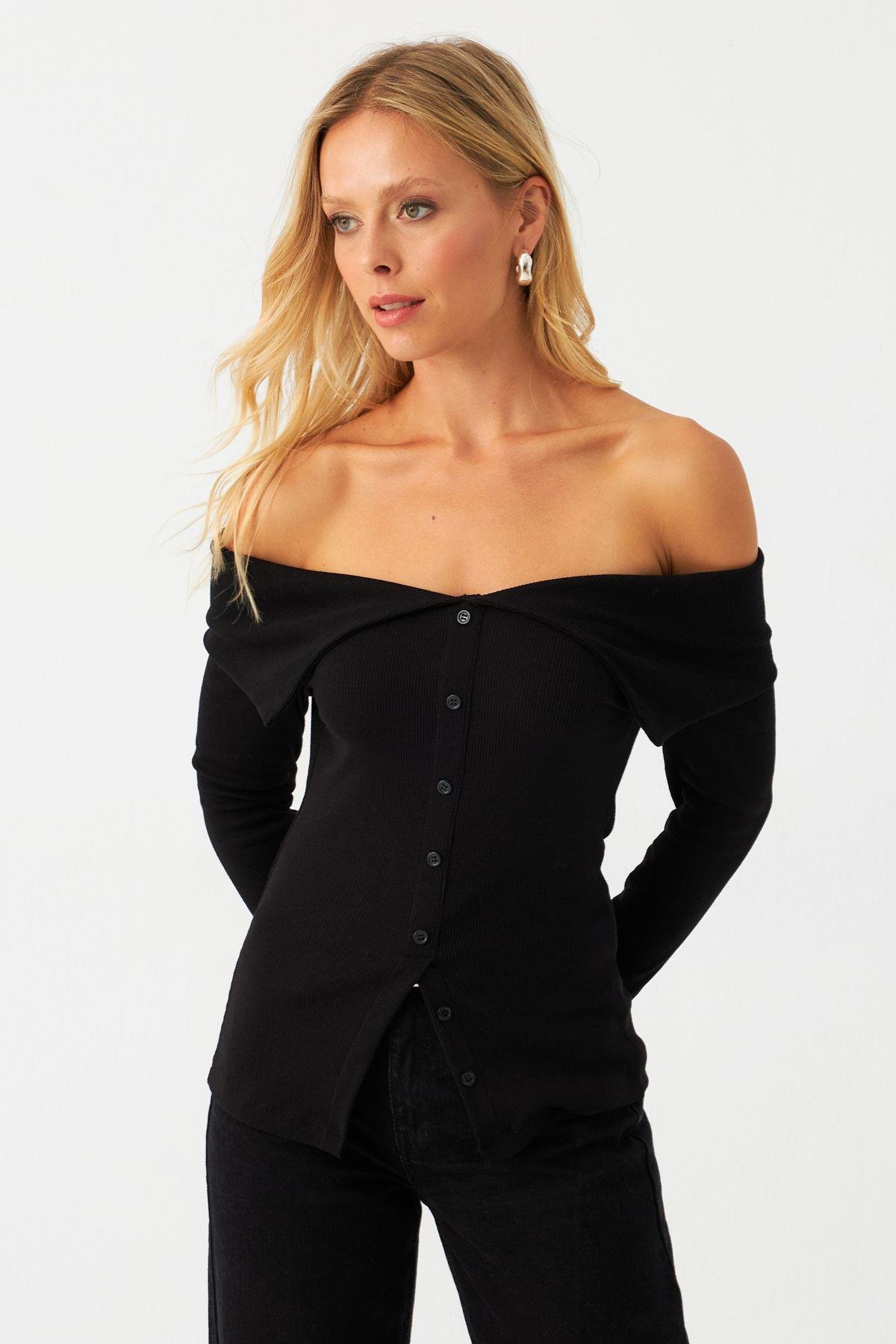 Kadın Siyah Kaşkorse Bluz RLO3032-9