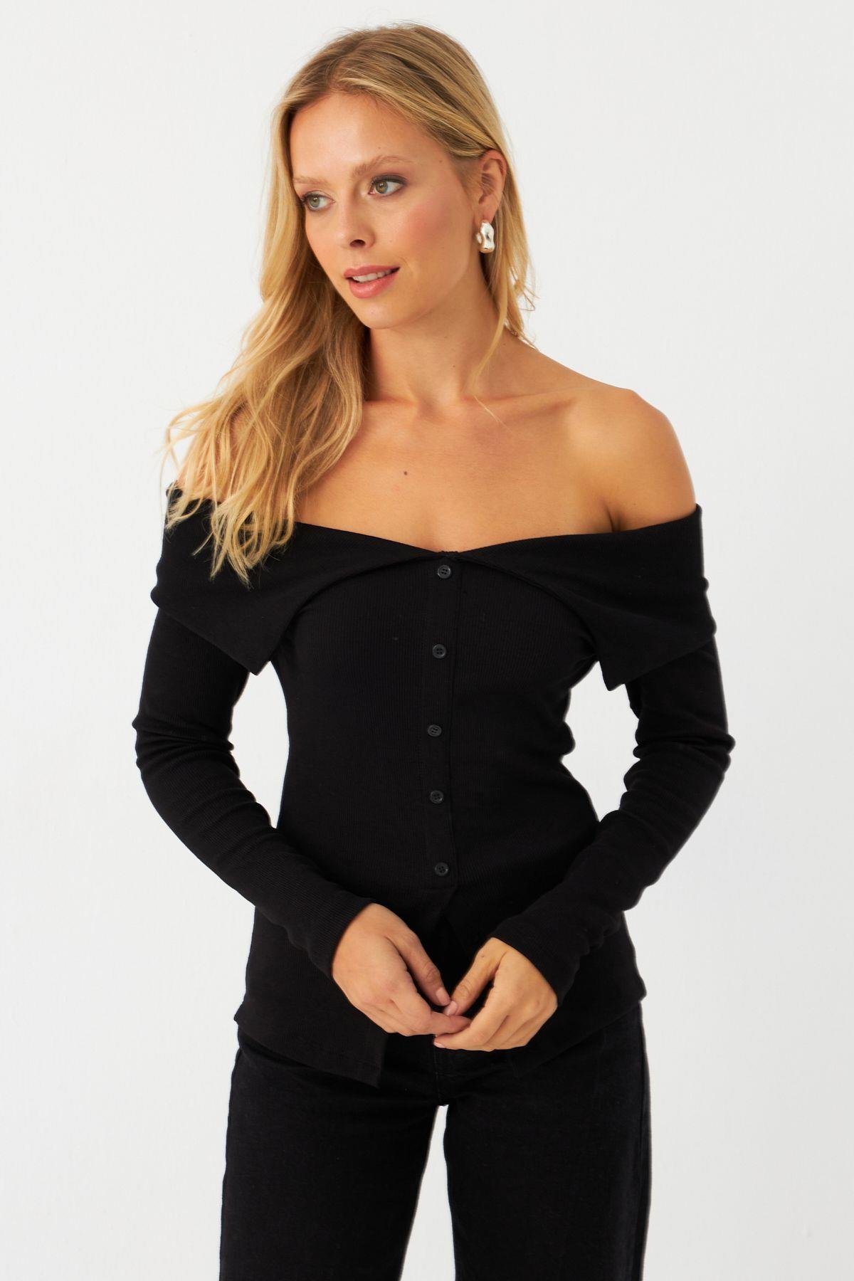 Kadın Siyah Kaşkorse Bluz RLO3032-9