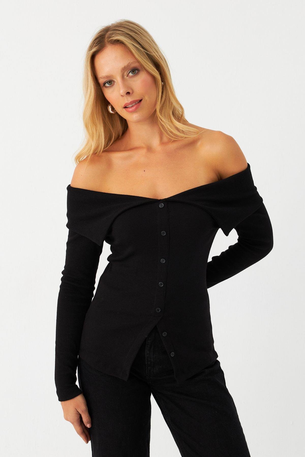 Kadın Siyah Kaşkorse Bluz RLO3032-9