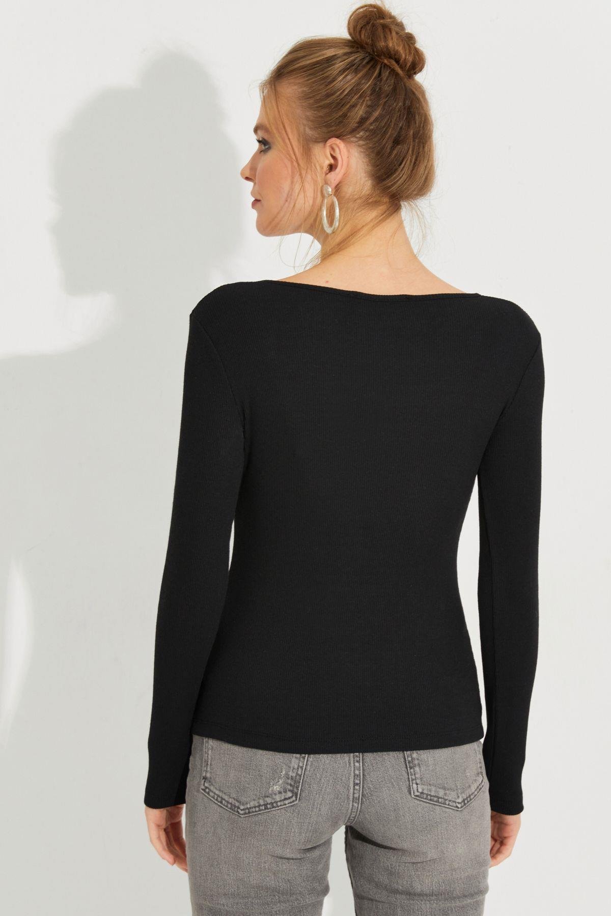 Kadın Siyah Kaşkorse Bluz Yİ2496