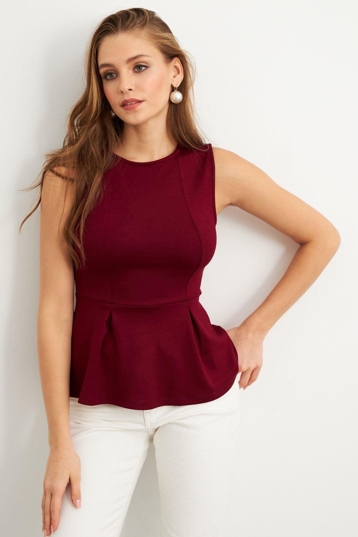 Kadın Siyah Kolsuz Peplum Bluz FLU7257
