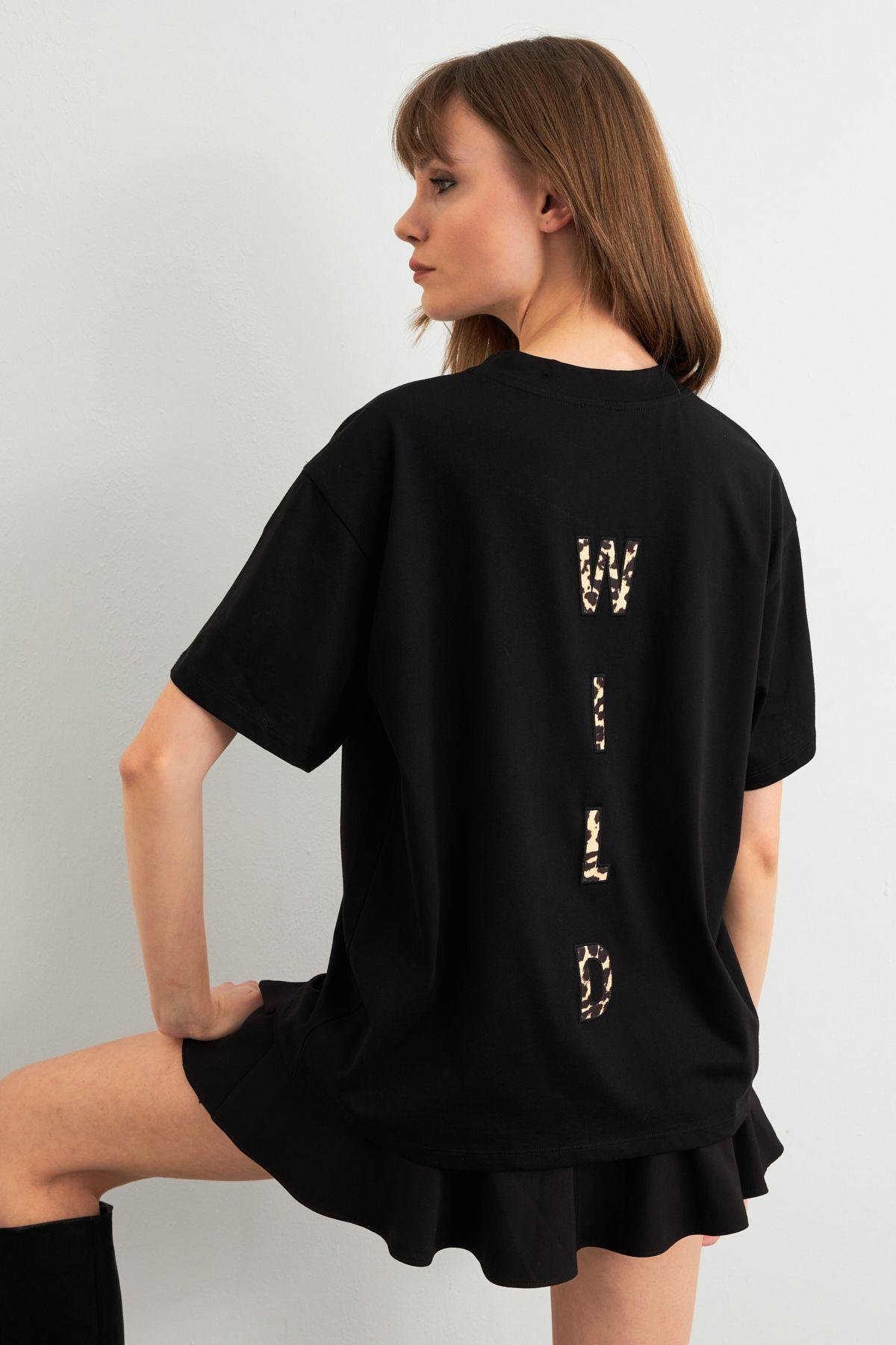 Kadın Siyah Leopar Baskılı T-Shirt RLO110