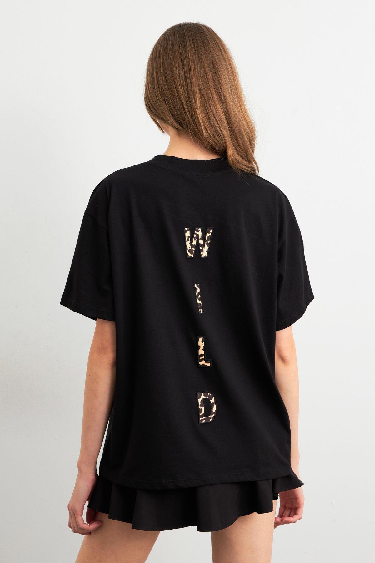 Kadın Siyah Leopar Baskılı T-Shirt RLO110