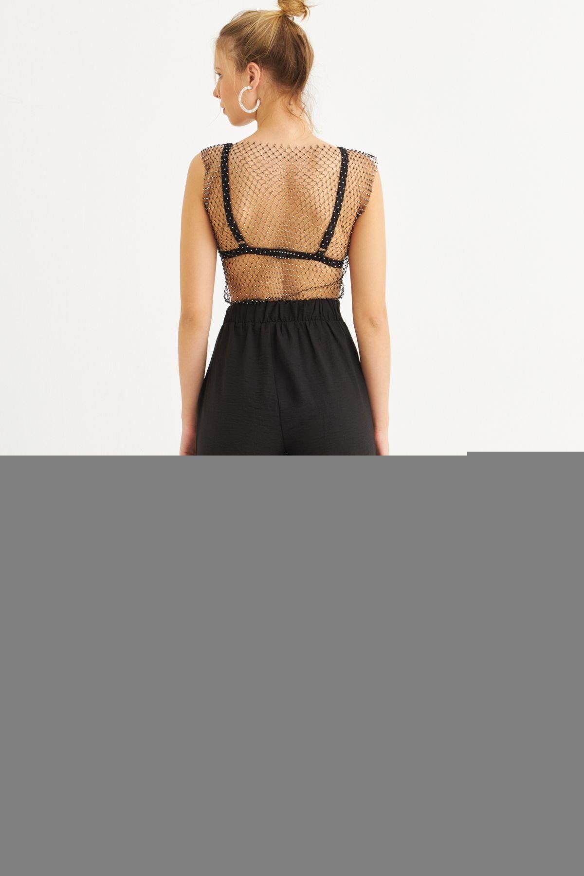 Kadın Siyah Muslin Cepli Pantolon RSP5003