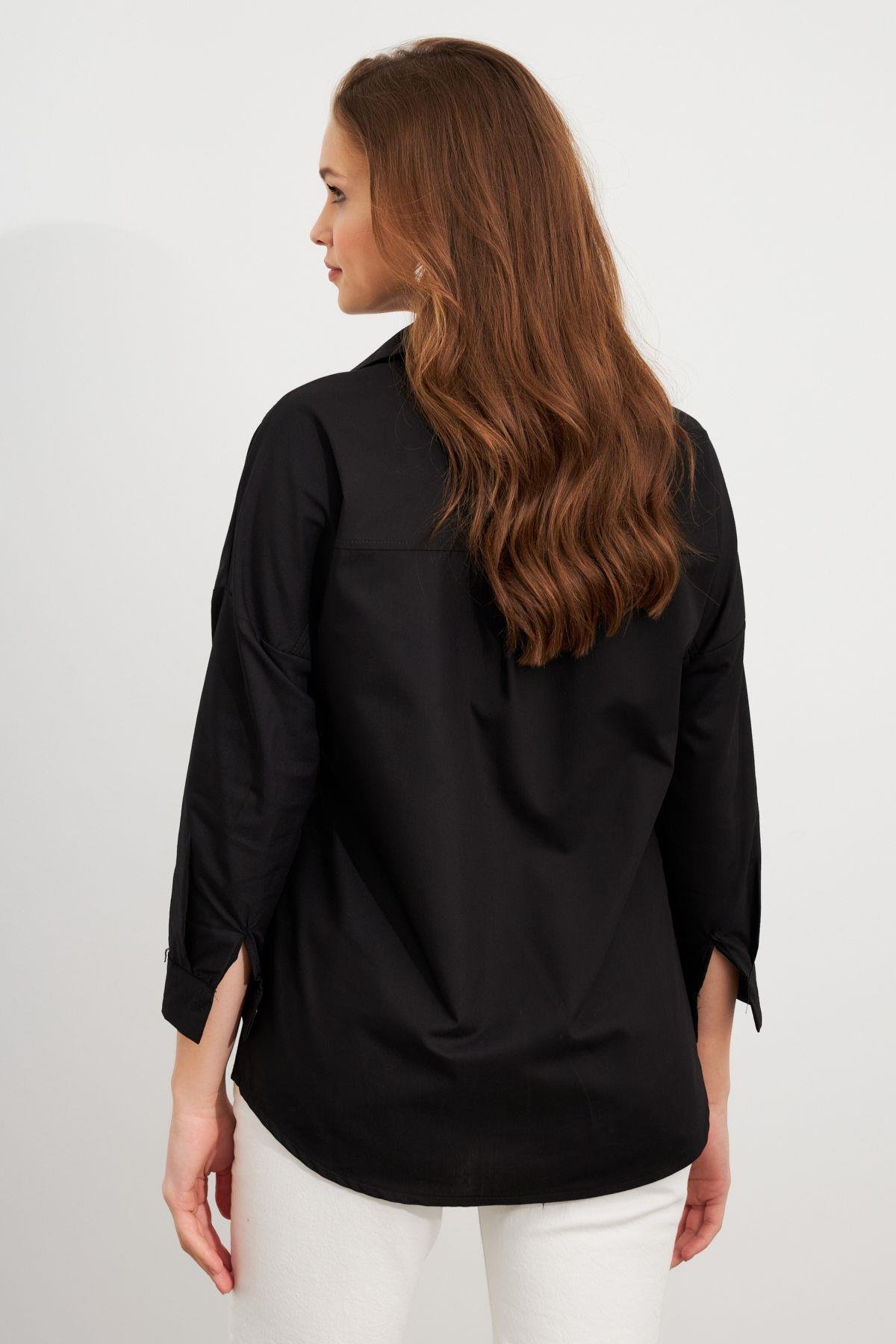 Kadın Siyah Nakışlı Gömlek DAF5017