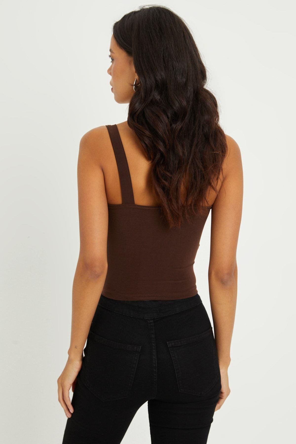 Kadın Siyah Önü Büzgülü Crop Bluz B189