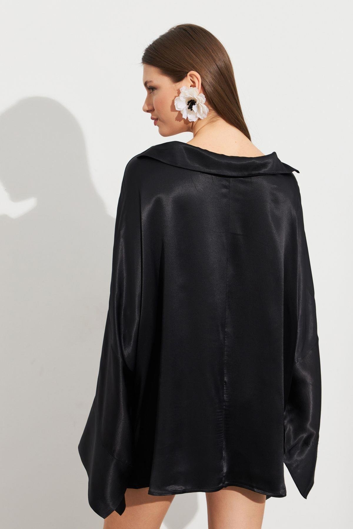 Kadın Siyah Oversize Gömlek ROP106