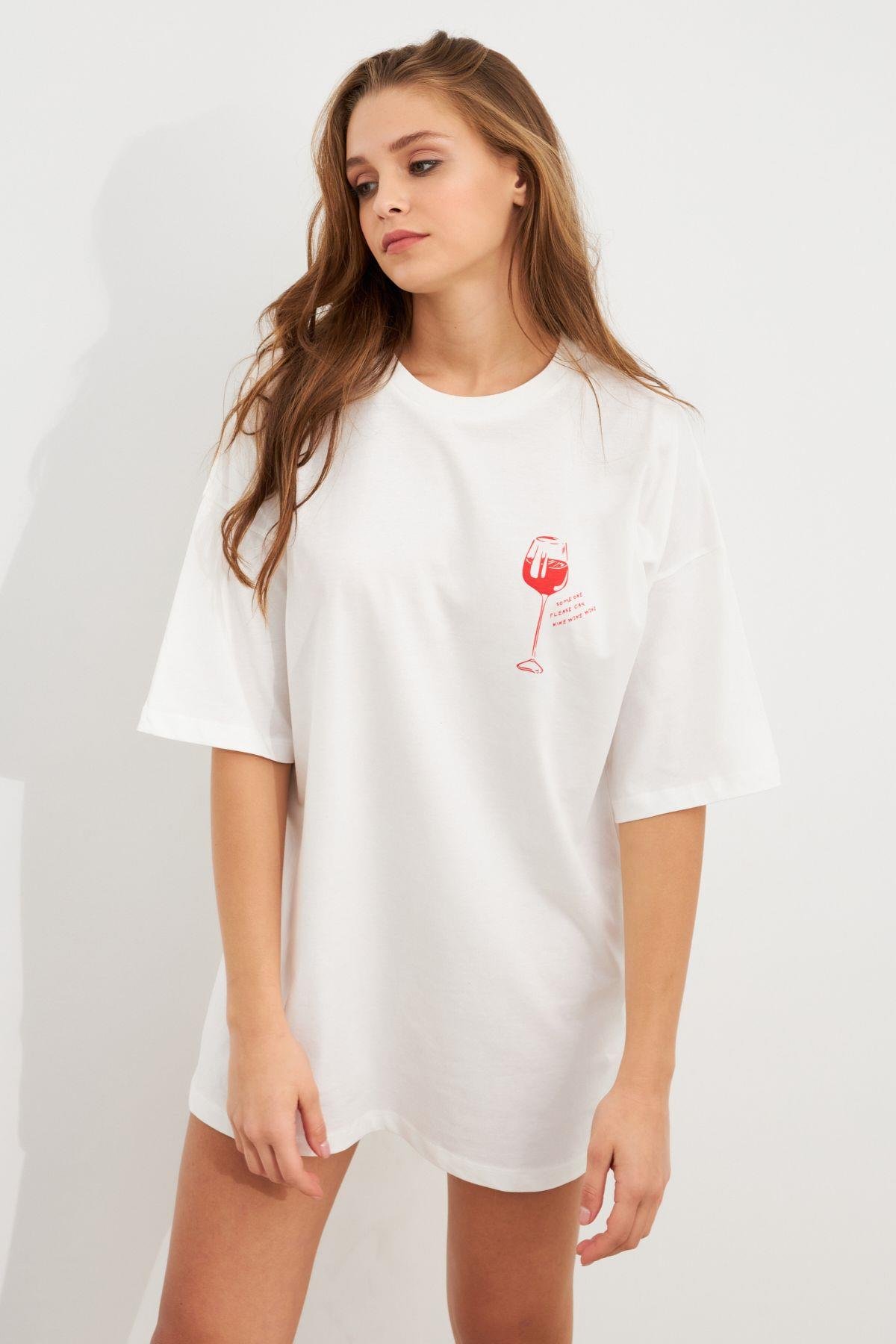 Kadın Siyah Oversize Pijama T-Shirt TPG14