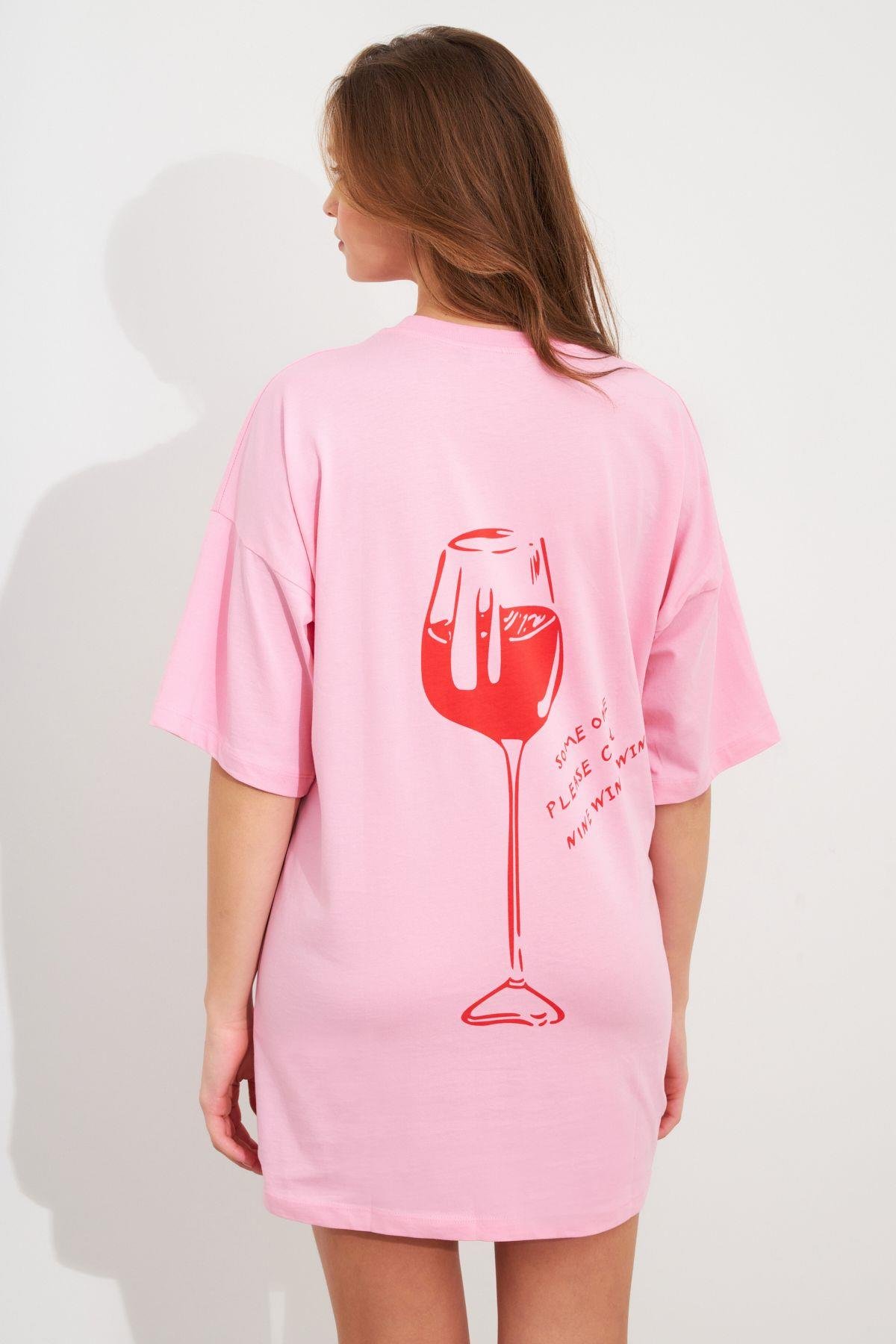Kadın Siyah Oversize Pijama T-Shirt TPG14