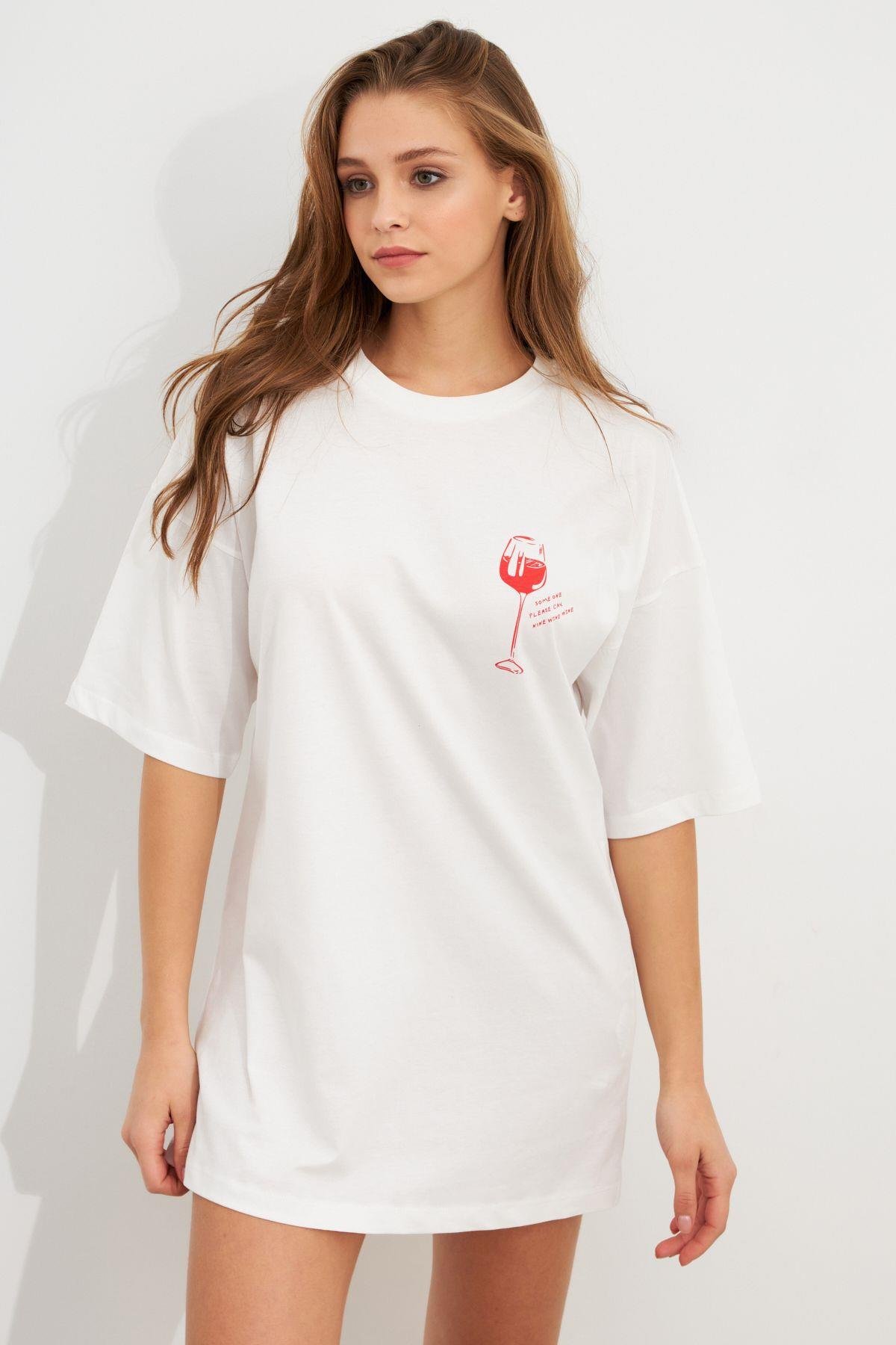 Kadın Siyah Oversize Pijama T-Shirt TPG14