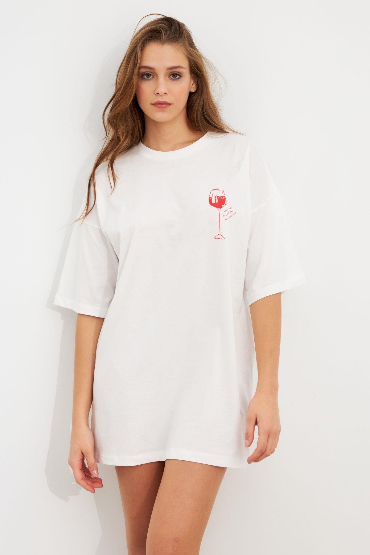 Kadın Siyah Oversize Pijama T-Shirt TPG14