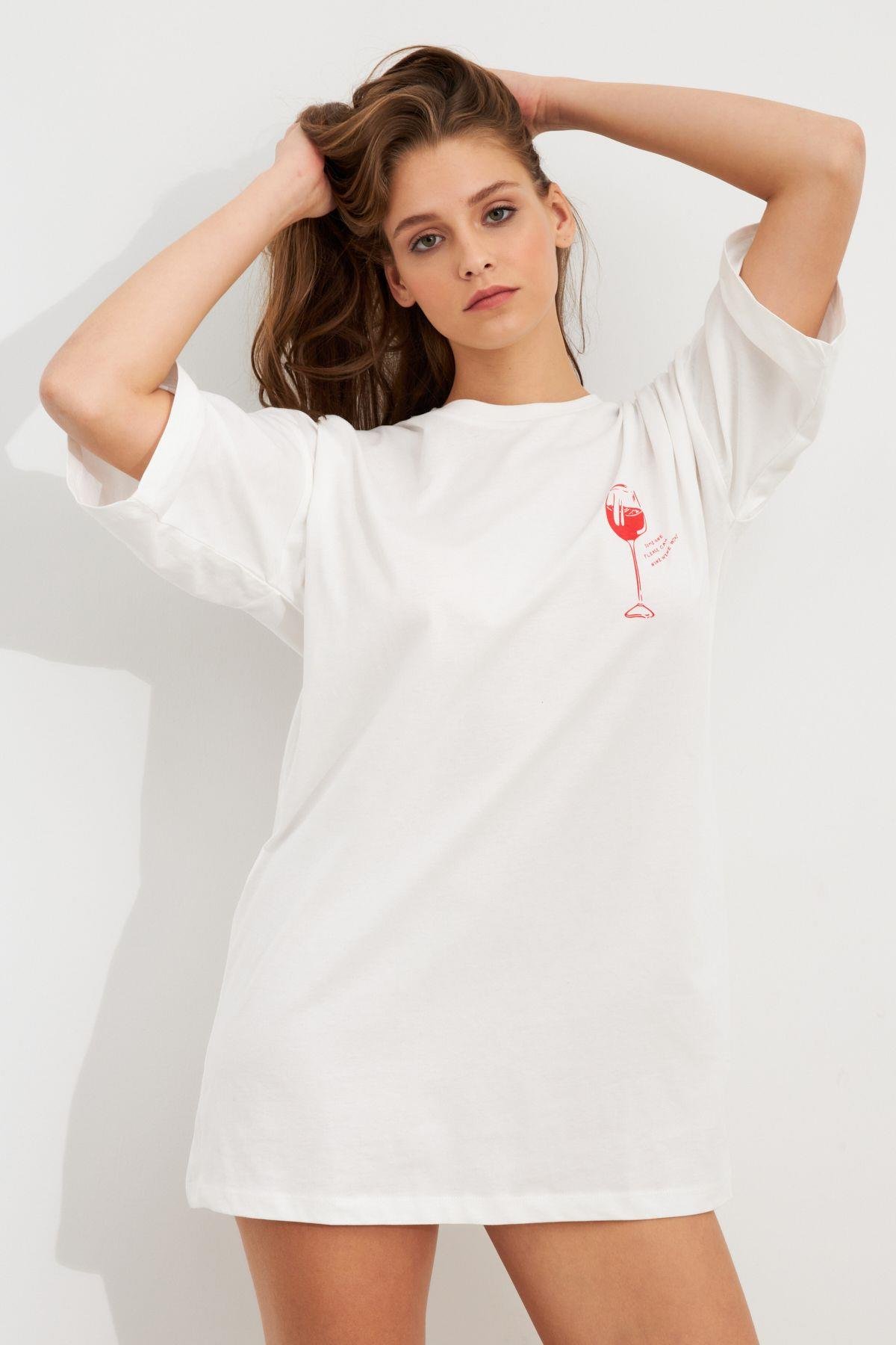 Kadın Siyah Oversize Pijama T-Shirt TPG14