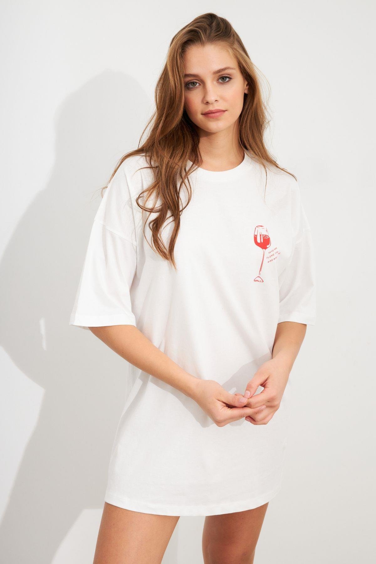 Kadın Siyah Oversize Pijama T-Shirt TPG14