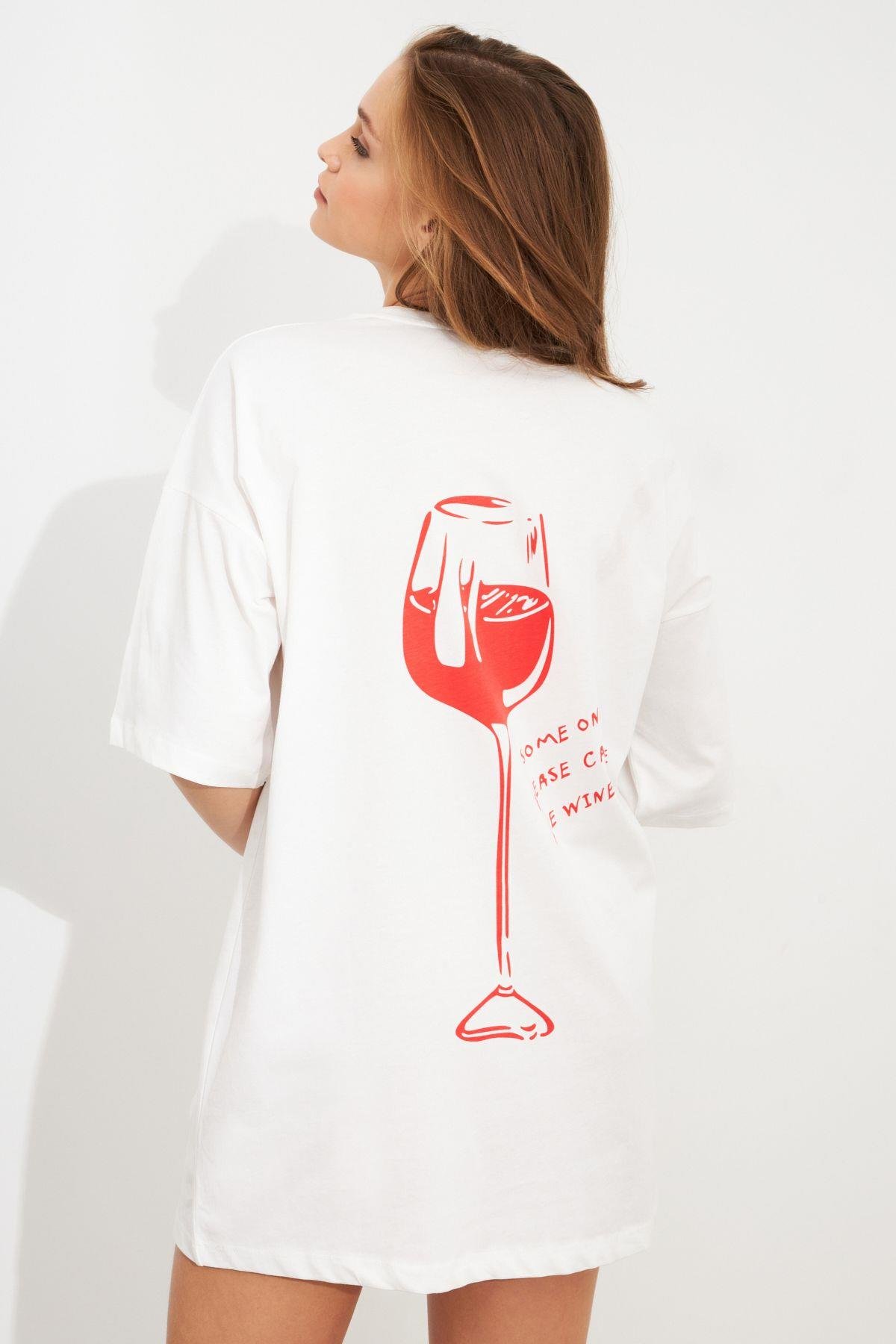 Kadın Siyah Oversize Pijama T-Shirt TPG14