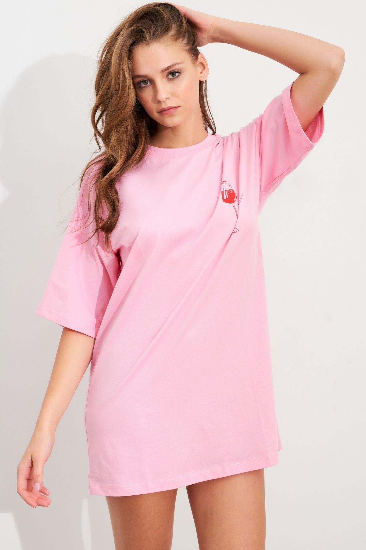 Kadın Siyah Oversize Pijama T-Shirt TPG14