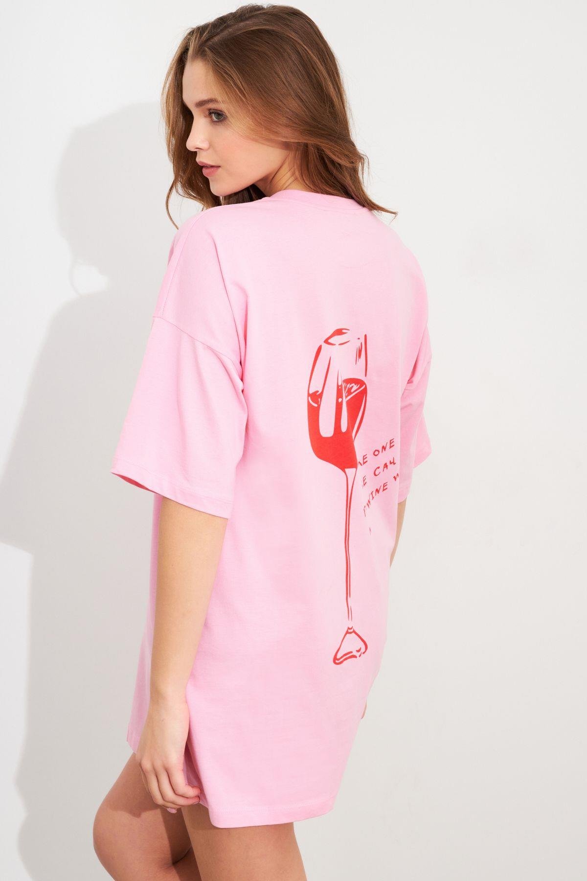 Kadın Siyah Oversize Pijama T-Shirt TPG14