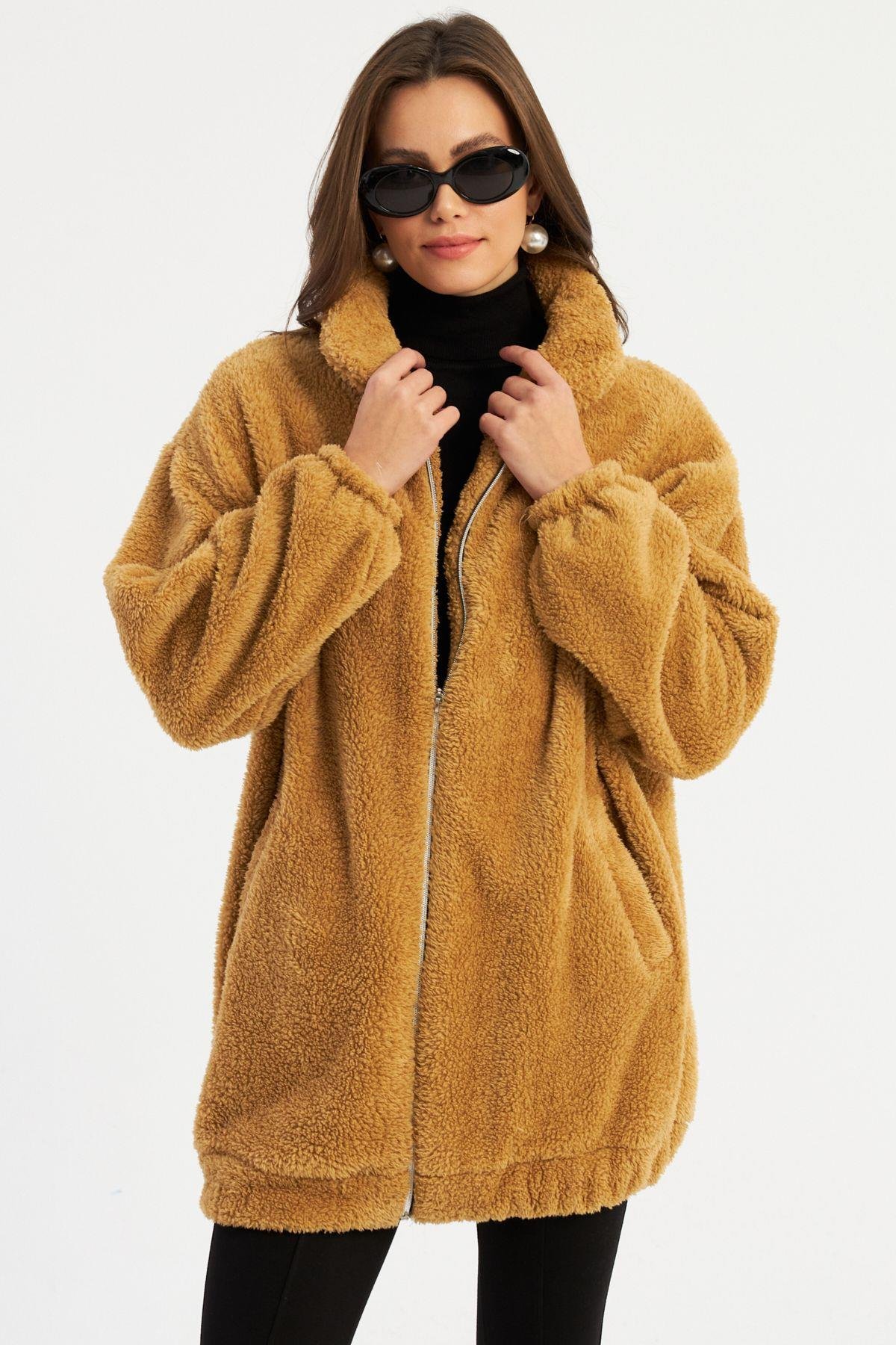Kadın Siyah Peluş Mont MLYT58