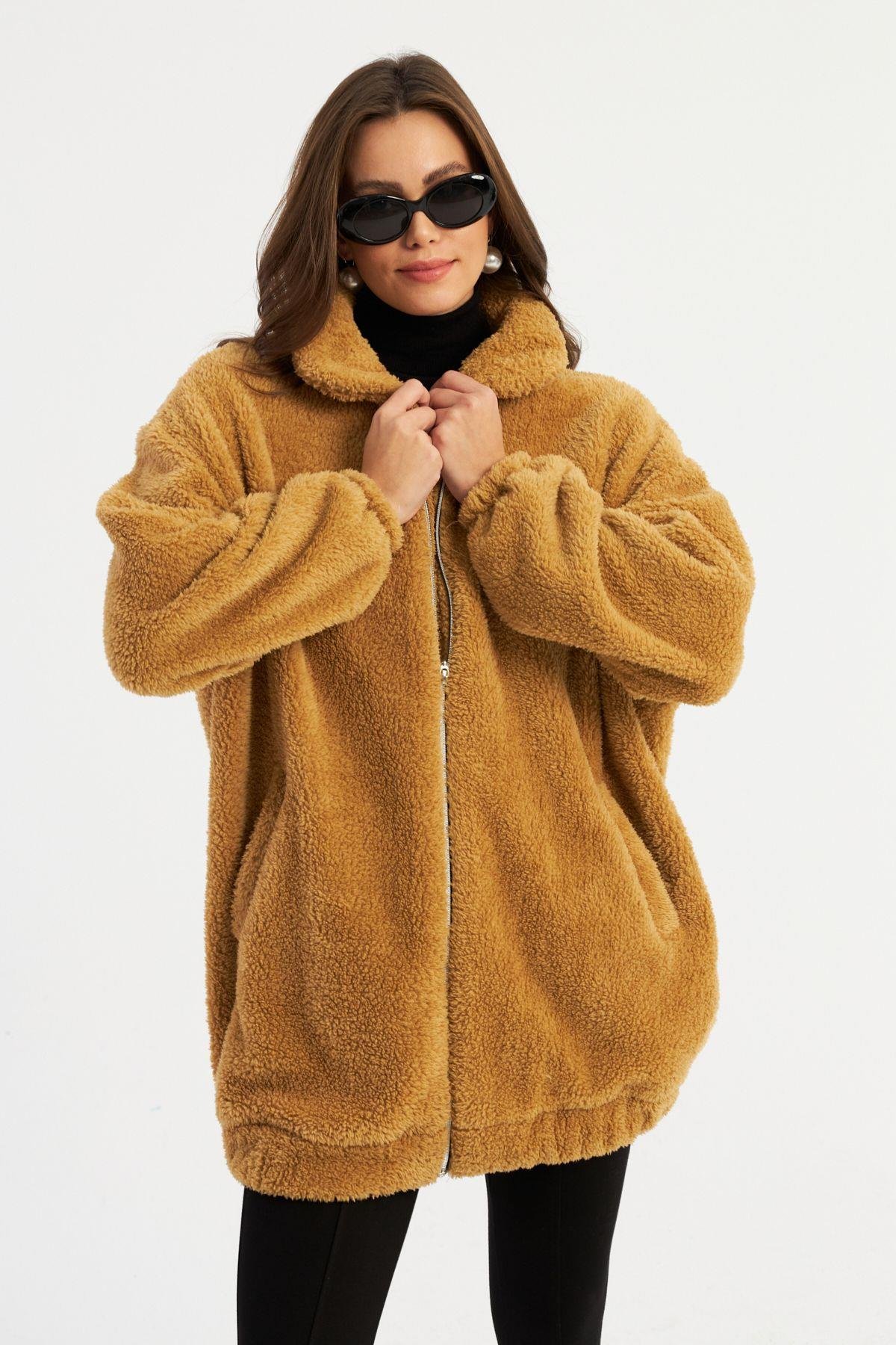 Kadın Siyah Peluş Mont MLYT58