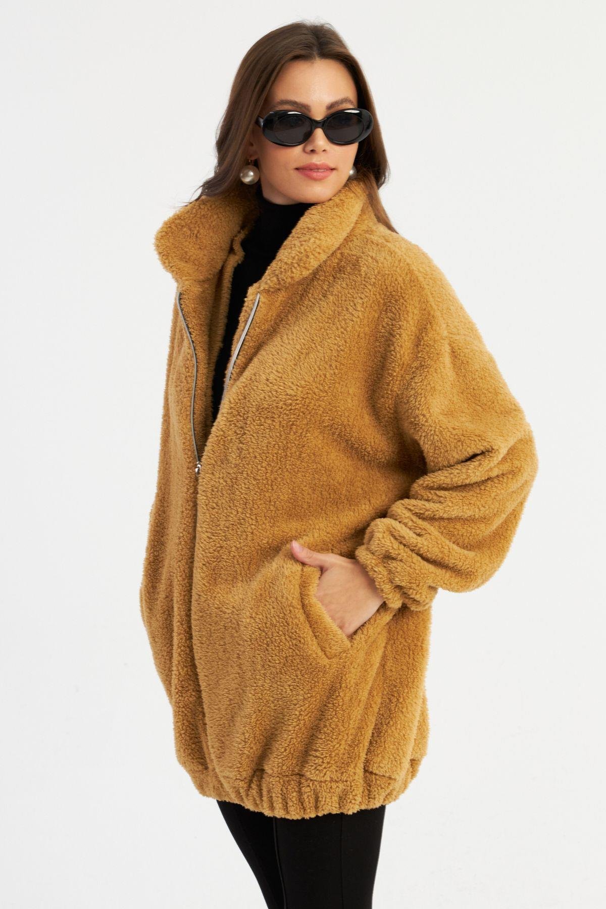 Kadın Siyah Peluş Mont MLYT58