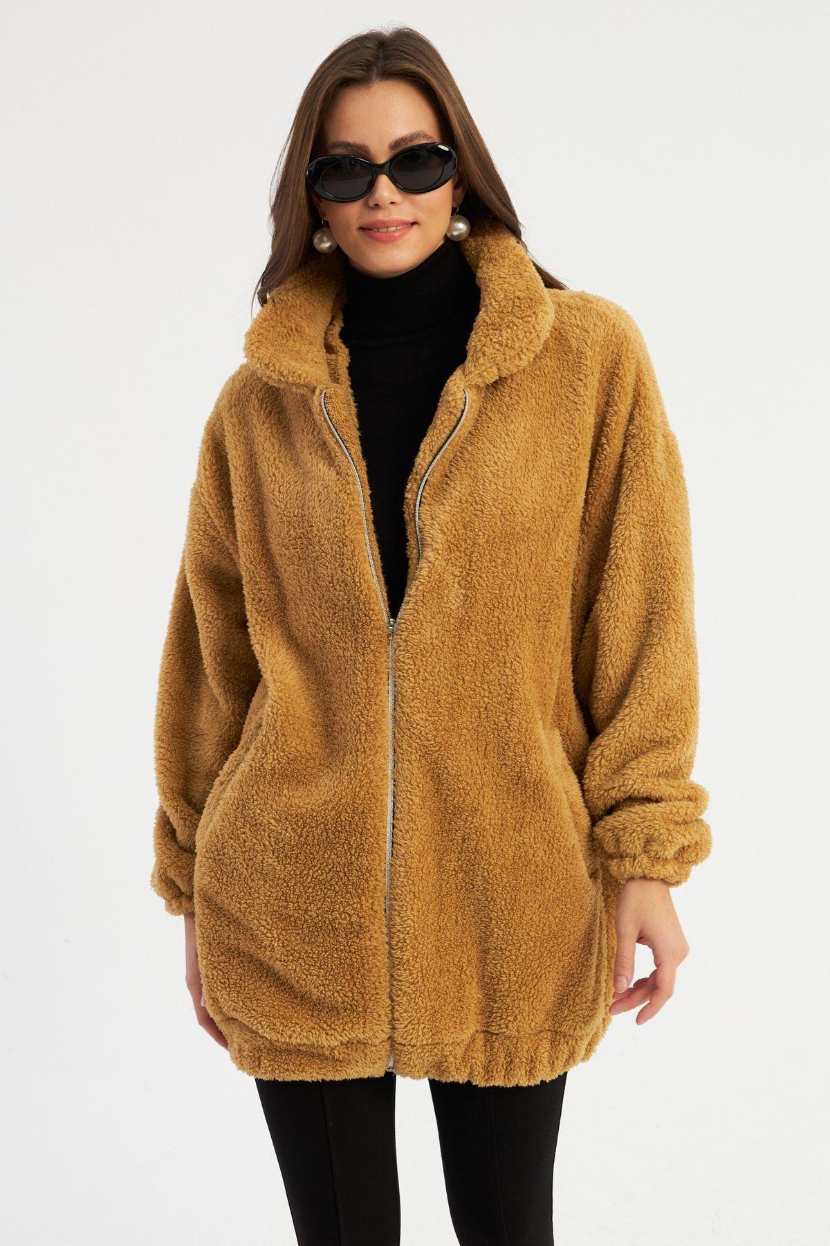 Kadın Siyah Peluş Mont MLYT58