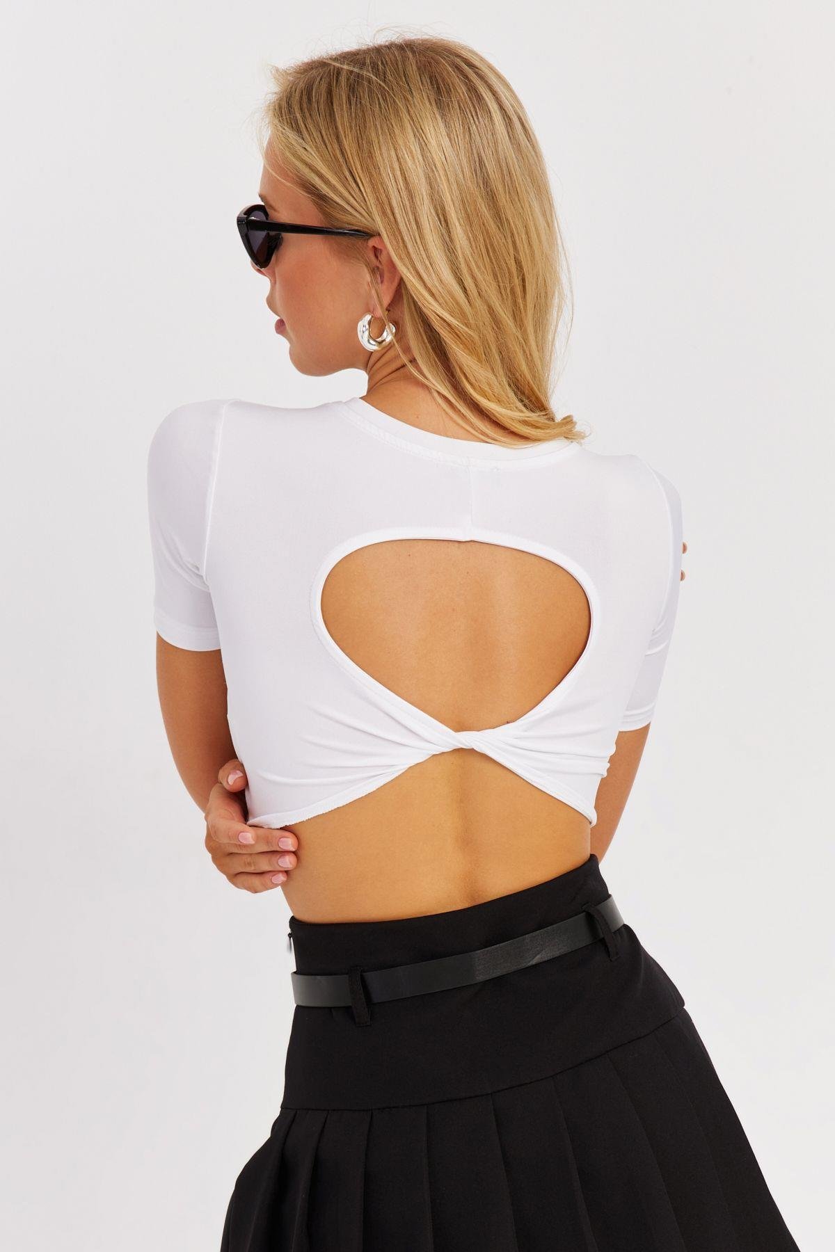 Kadın Siyah Sırt Dekolteli Crop Bluz CY450