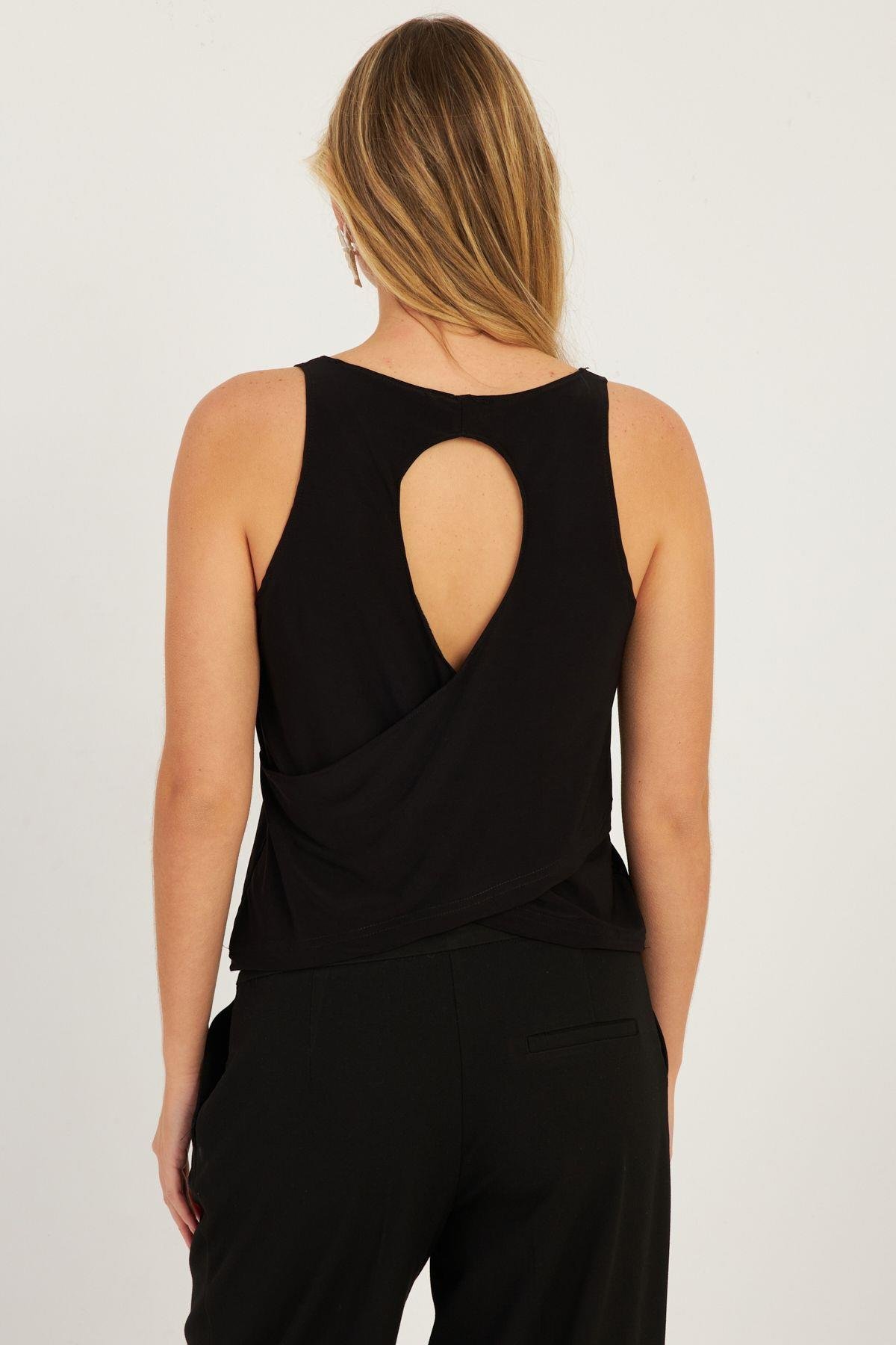 Kadın Siyah Sırtı Çapraz Bluz YZ1029