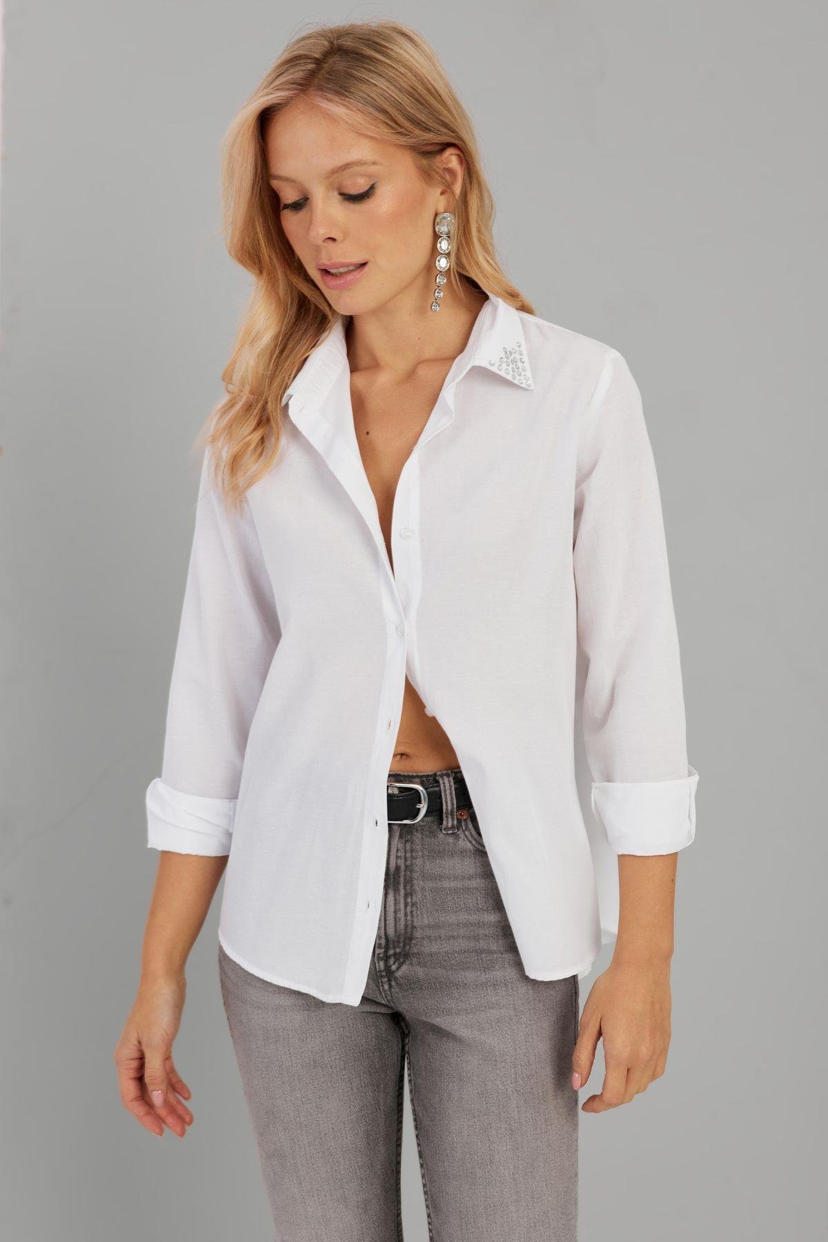 Kadın Siyah Taş Detaylı Gömlek ZER402