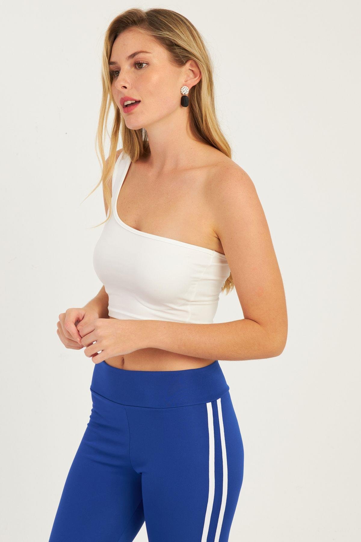 Kadın Siyah Tek Omuz Crop Bluz CG338
