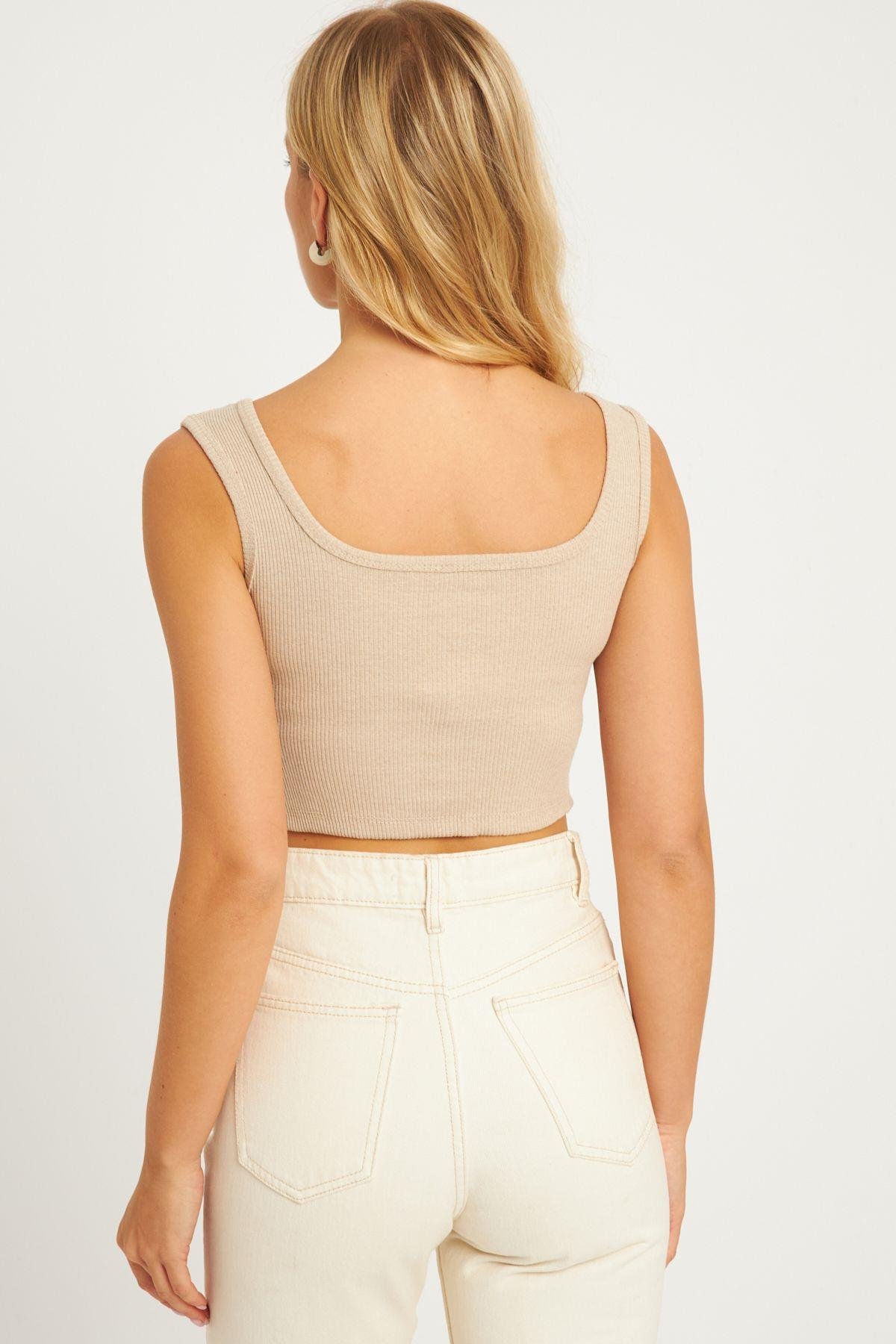 Kadın Taş Kare Yaka Crop Bluz XL2003