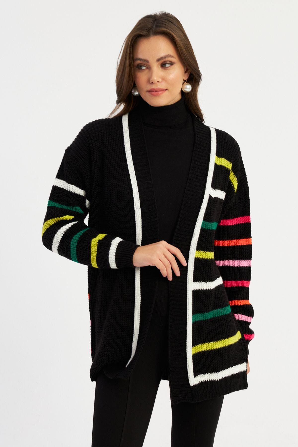 Kadın Taş-Multi Çizgili Triko Hırka MSMT2427
