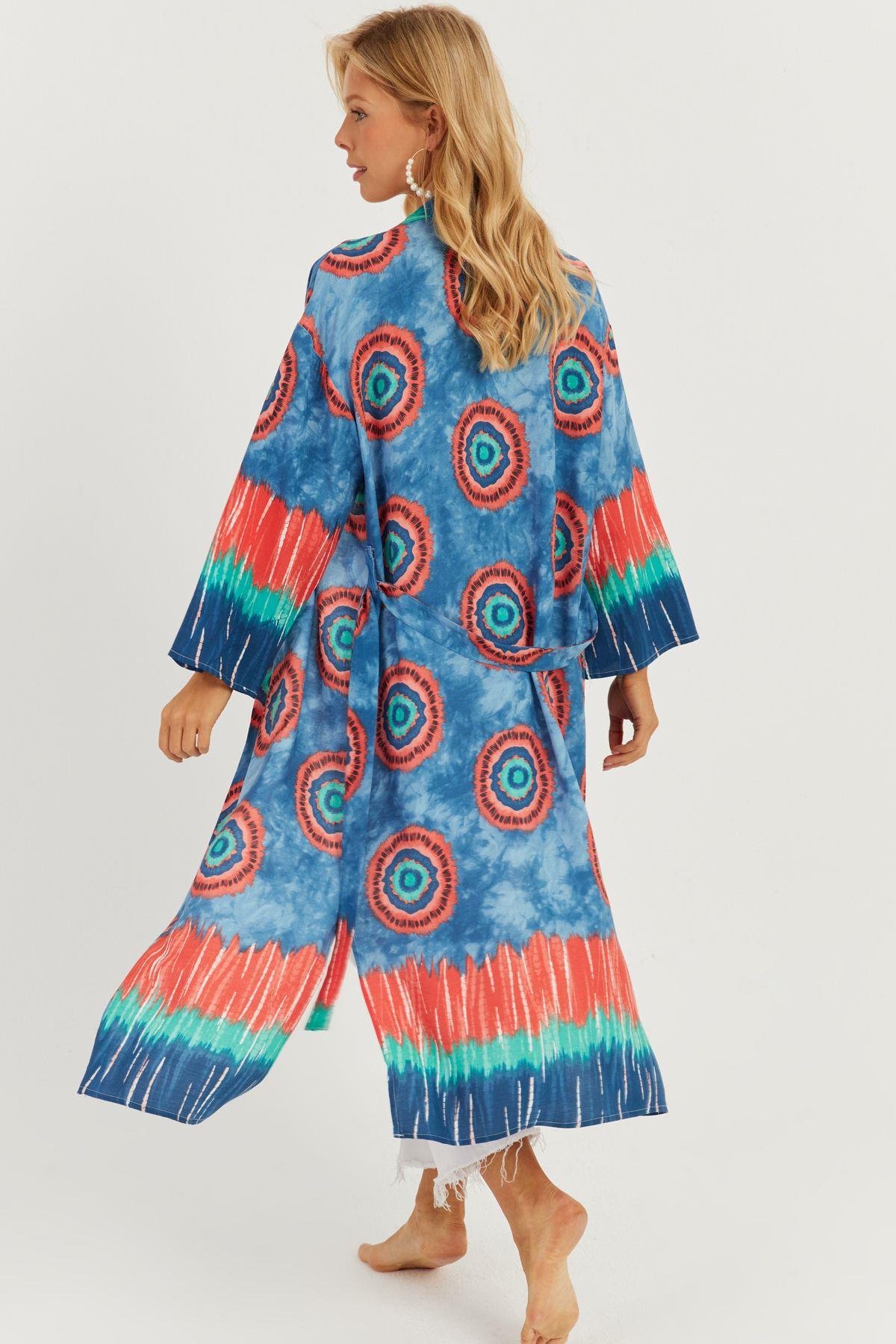 Kadın Turkuaz Desenli Kimono GÇ155