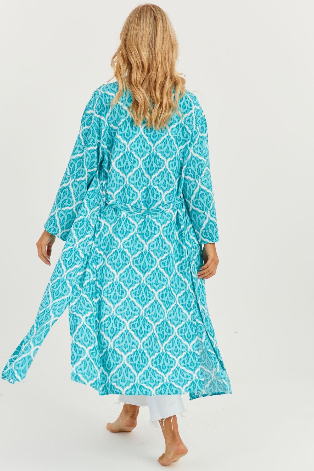 Kadın Turkuaz Desenli Kimono GÇ155